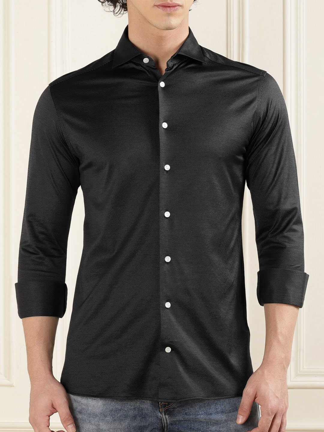 

Eton Slim Fit Diagonal Striped Casual Cotton Shirt, Black