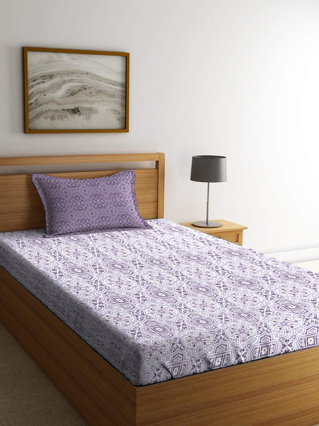 

MYTRIDENT Dusk & Down Purple Ethnic Motifs Cotton 144 TC Single Bedsheet & 1 Pillow Cover