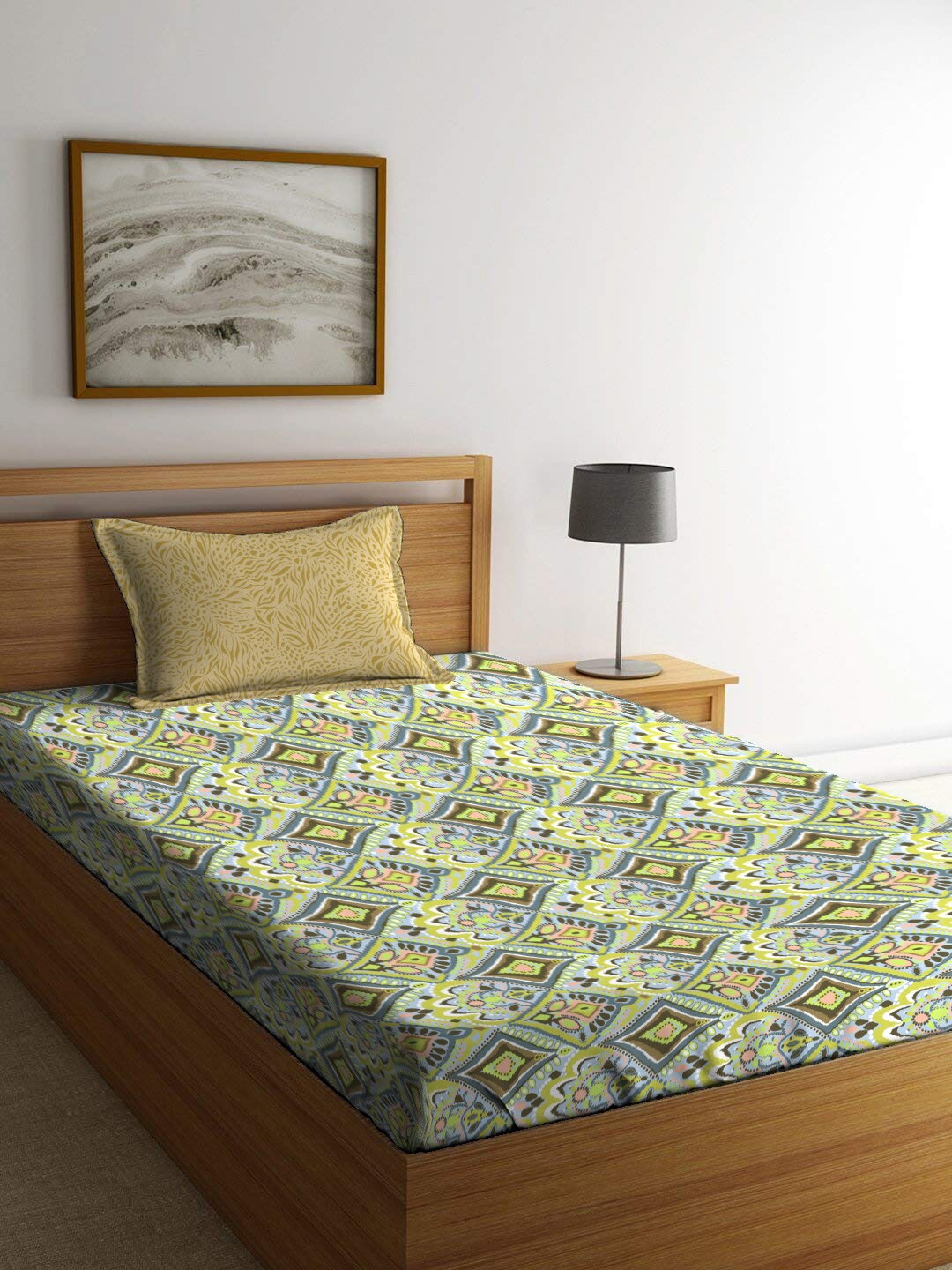 

TRIDENT Tune Yellow Dusk & Dawn Flat 144TC Single Cotton Bedsheet Set