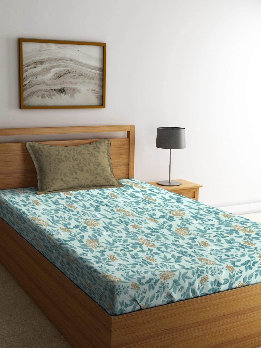 

MYTRIDENT Dusk & Down Blue Floral Pure Cotton 144 TC Single Bedsheet & 1 Pillow Cover