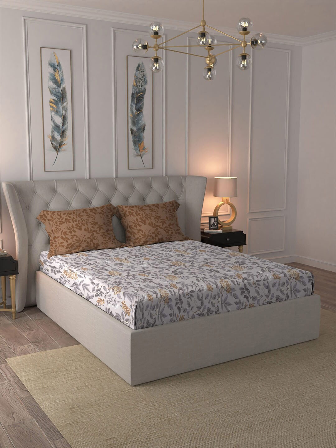 

TRIDENT Dessert Brown Dusk & Dawn Flat 144TC Queen Cotton Bedsheet Set
