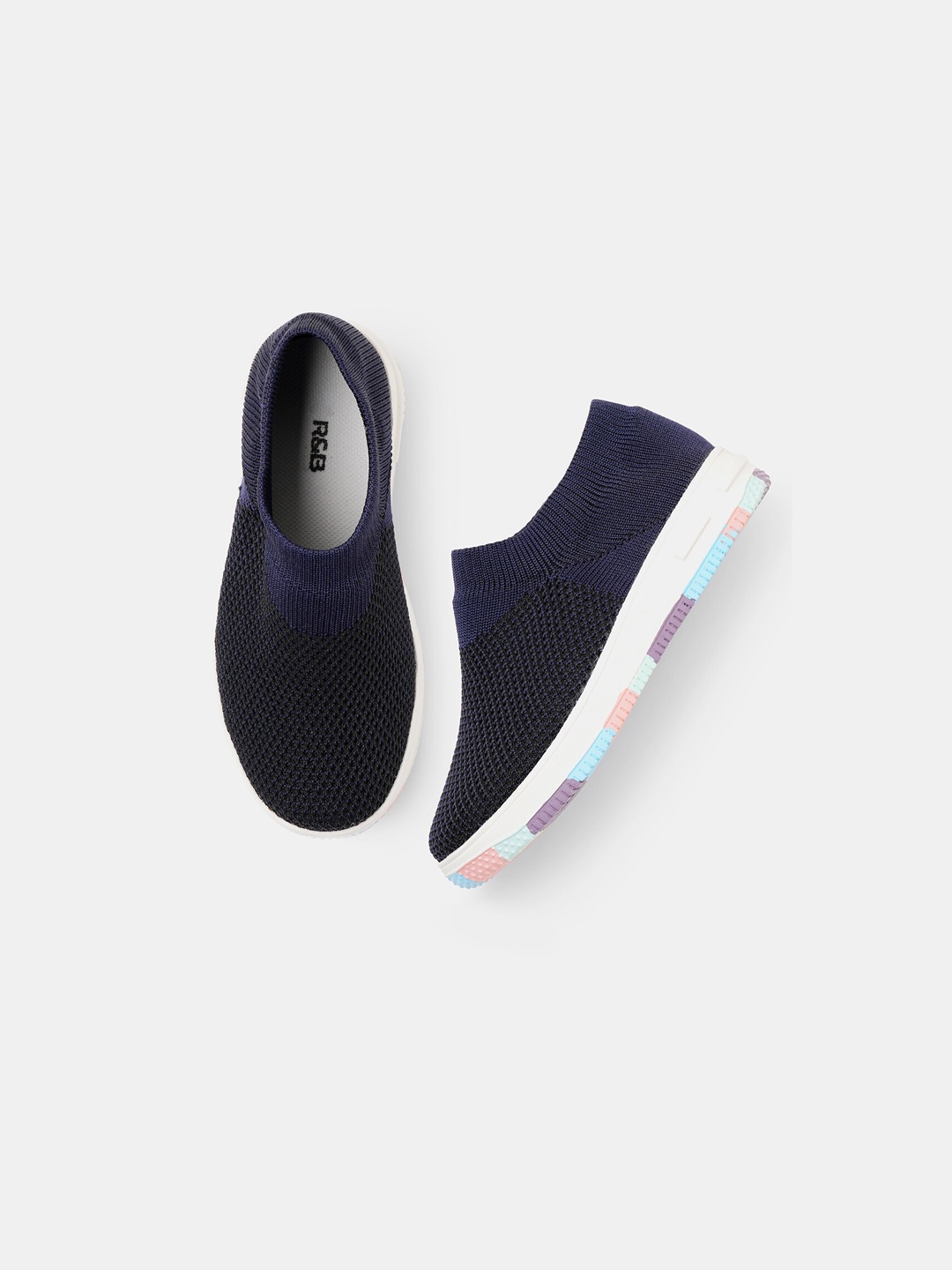 

R&B Boys Textured Contrast Sole Slip-On Sneakers, Navy blue