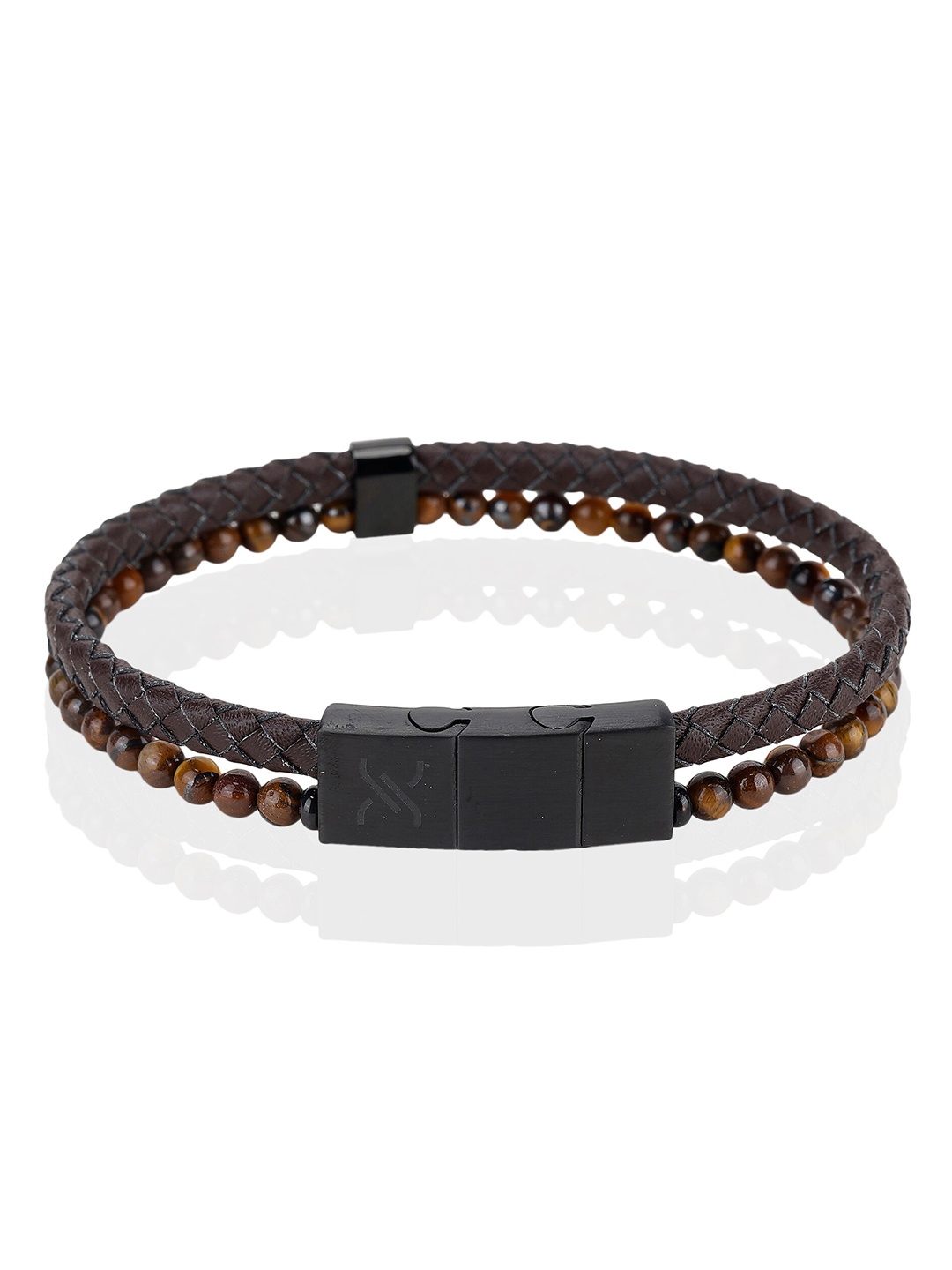 

Daniel Klein Men Beaded Leather Wraparound Bracelet, Black