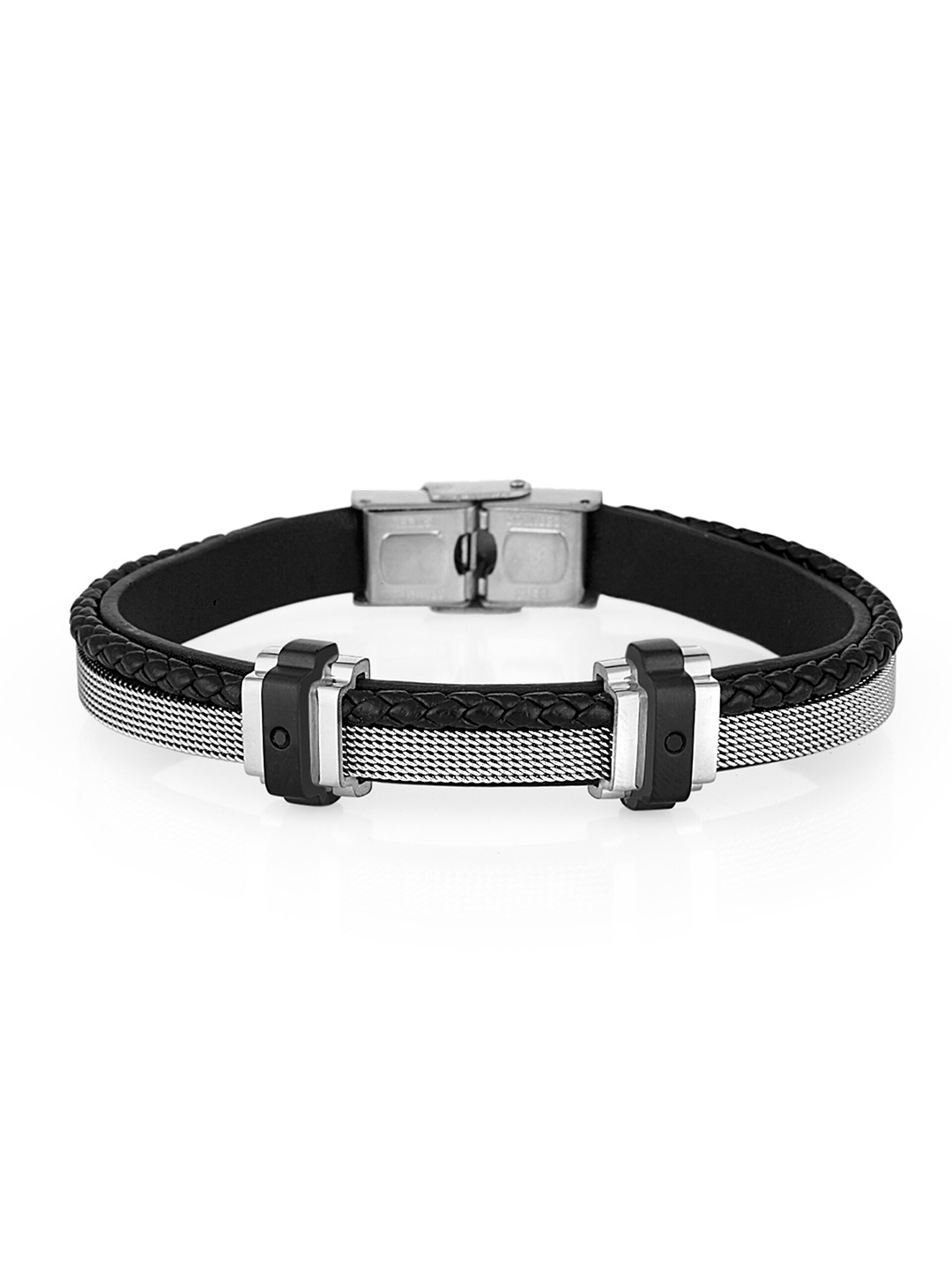 

Daniel Klein Men Leather Wraparound Bracelet, Silver