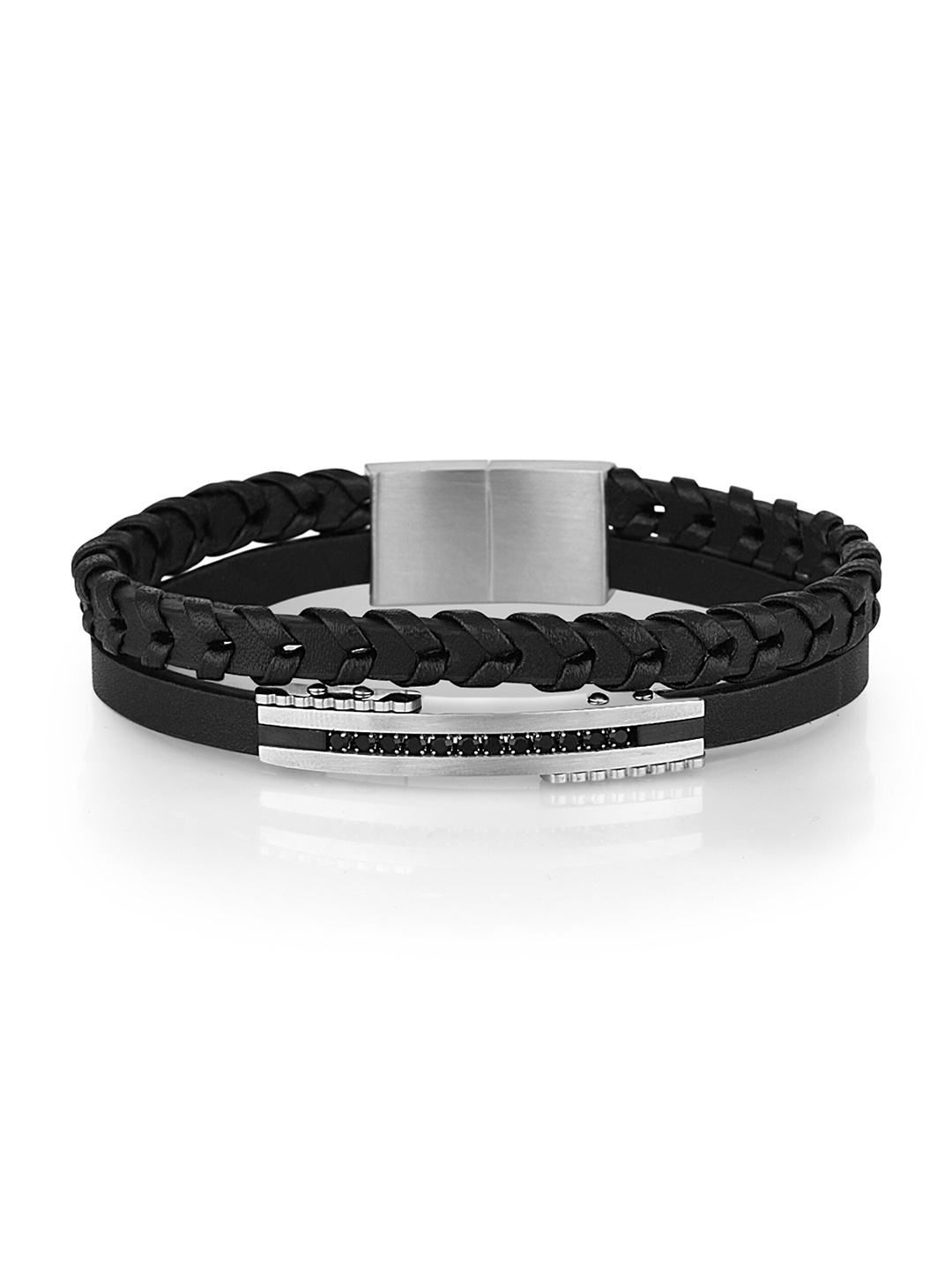 

Daniel Klein Men Leather Wraparound Bracelet, Silver