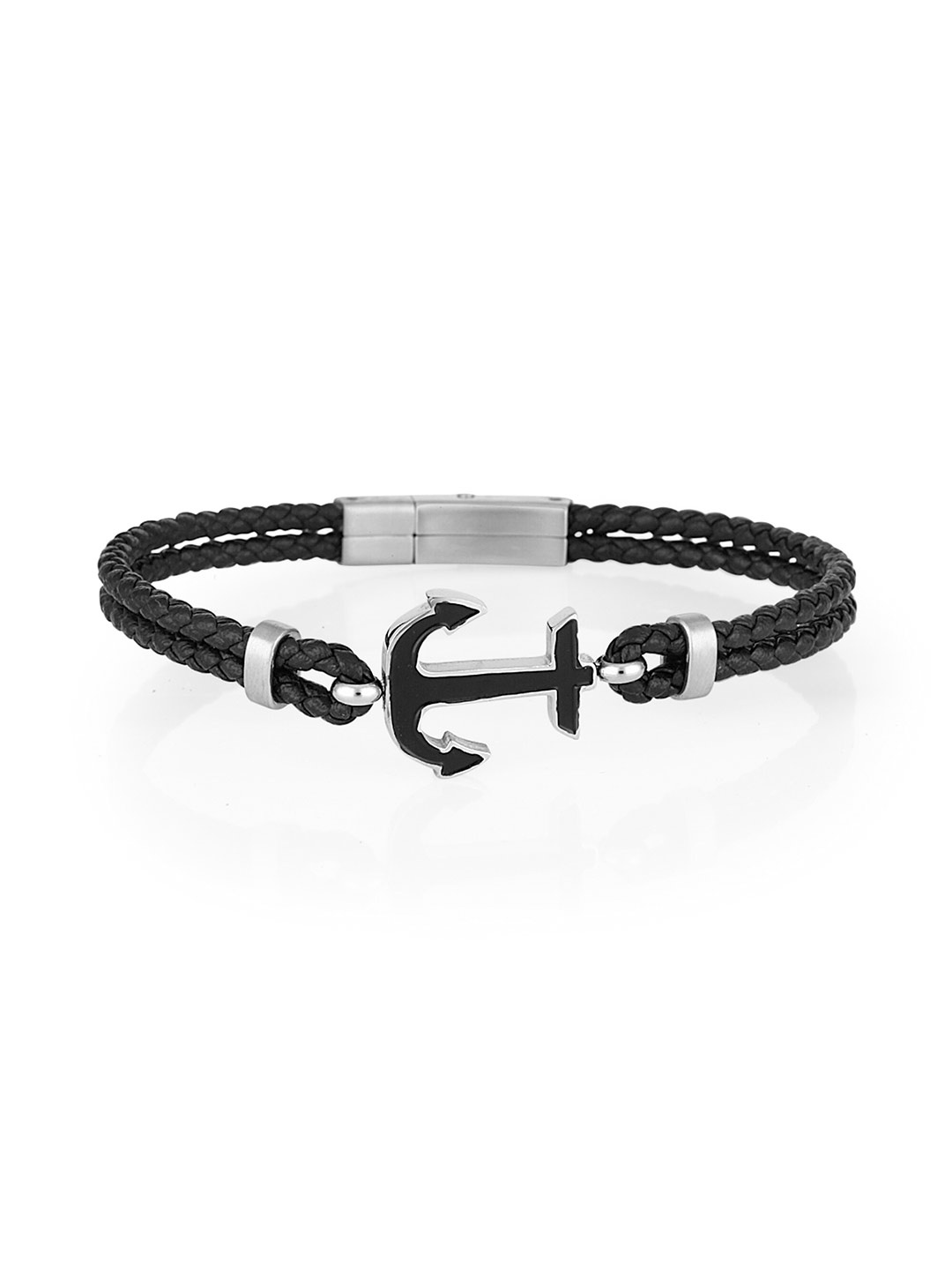 

Daniel Klein Men Leather Wraparound Bracelet, Silver
