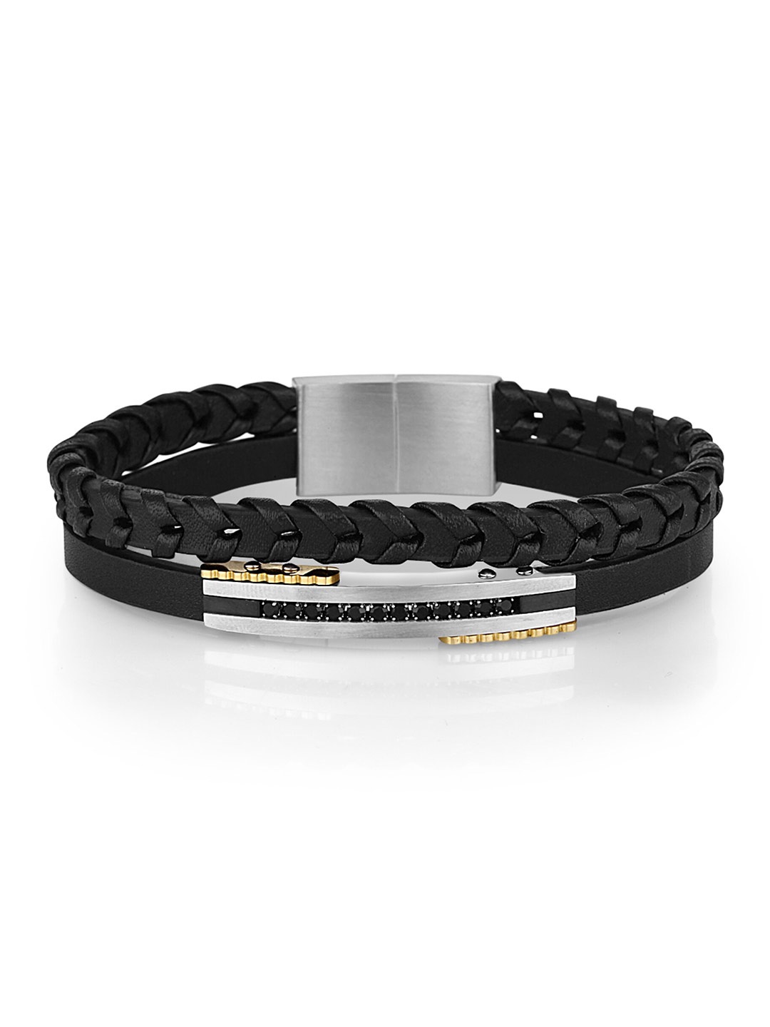 

Daniel Klein Men Leather Wraparound Bracelet, Silver