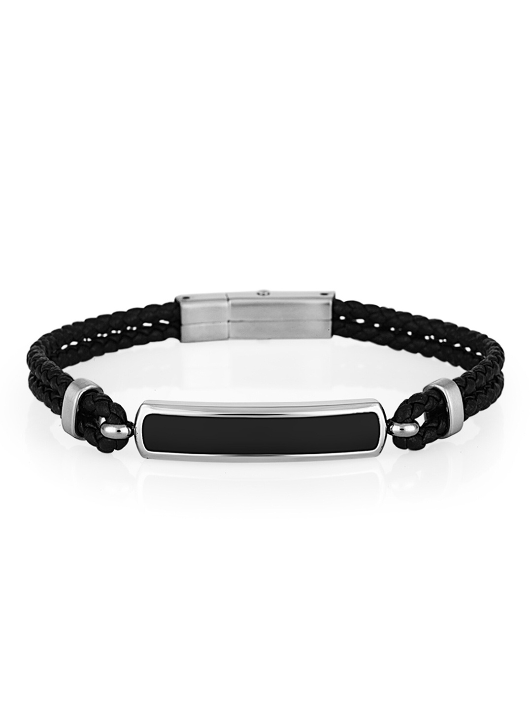 

Daniel Klein Men Leather Wraparound Bracelet, Silver