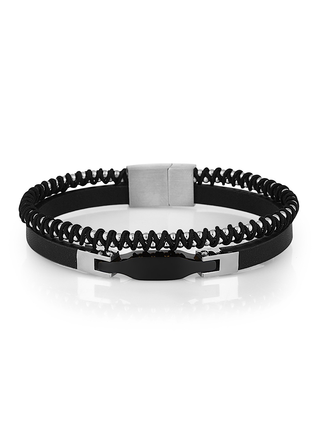 

Daniel Klein Men Leather Wraparound Bracelet, Silver