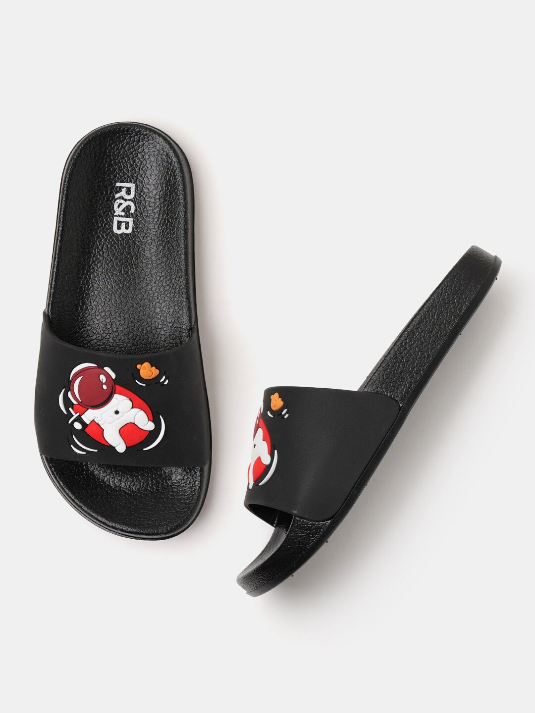 

R&B Boys Printed Sliders, Black