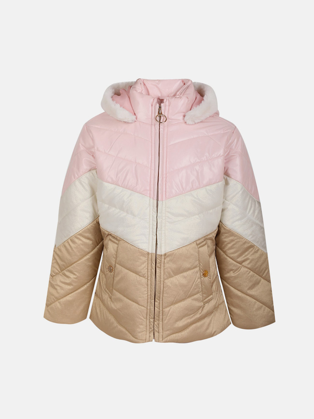 

Chkokko Girls Colourblocked Hooded Puffer Jacket, Pink