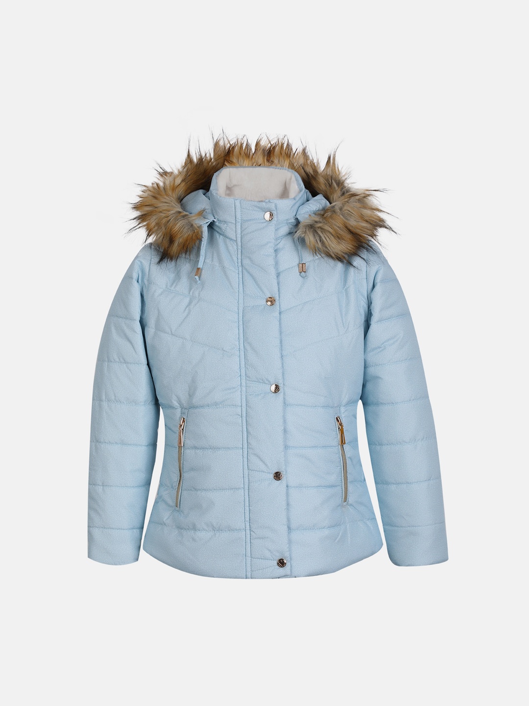 

CHKOKKO Girls Double Collar Parka Jacket, Blue