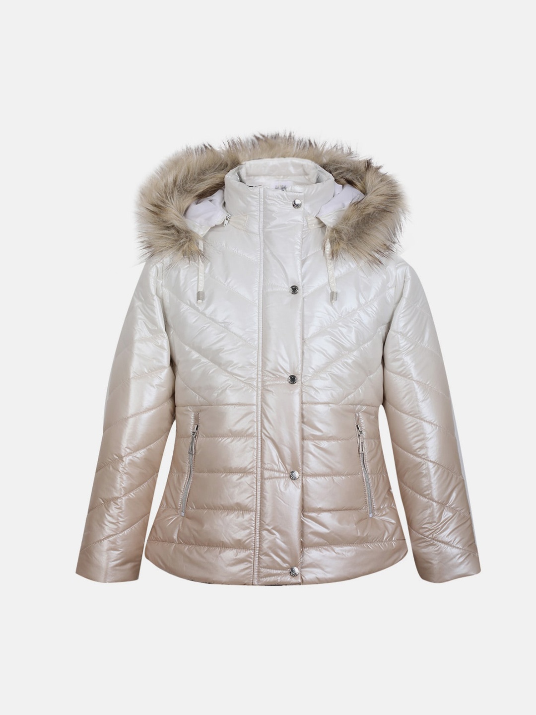 

CHKOKKO Girls Winter Wear Full Sleeve Hooded Puffer Jacket, Cream