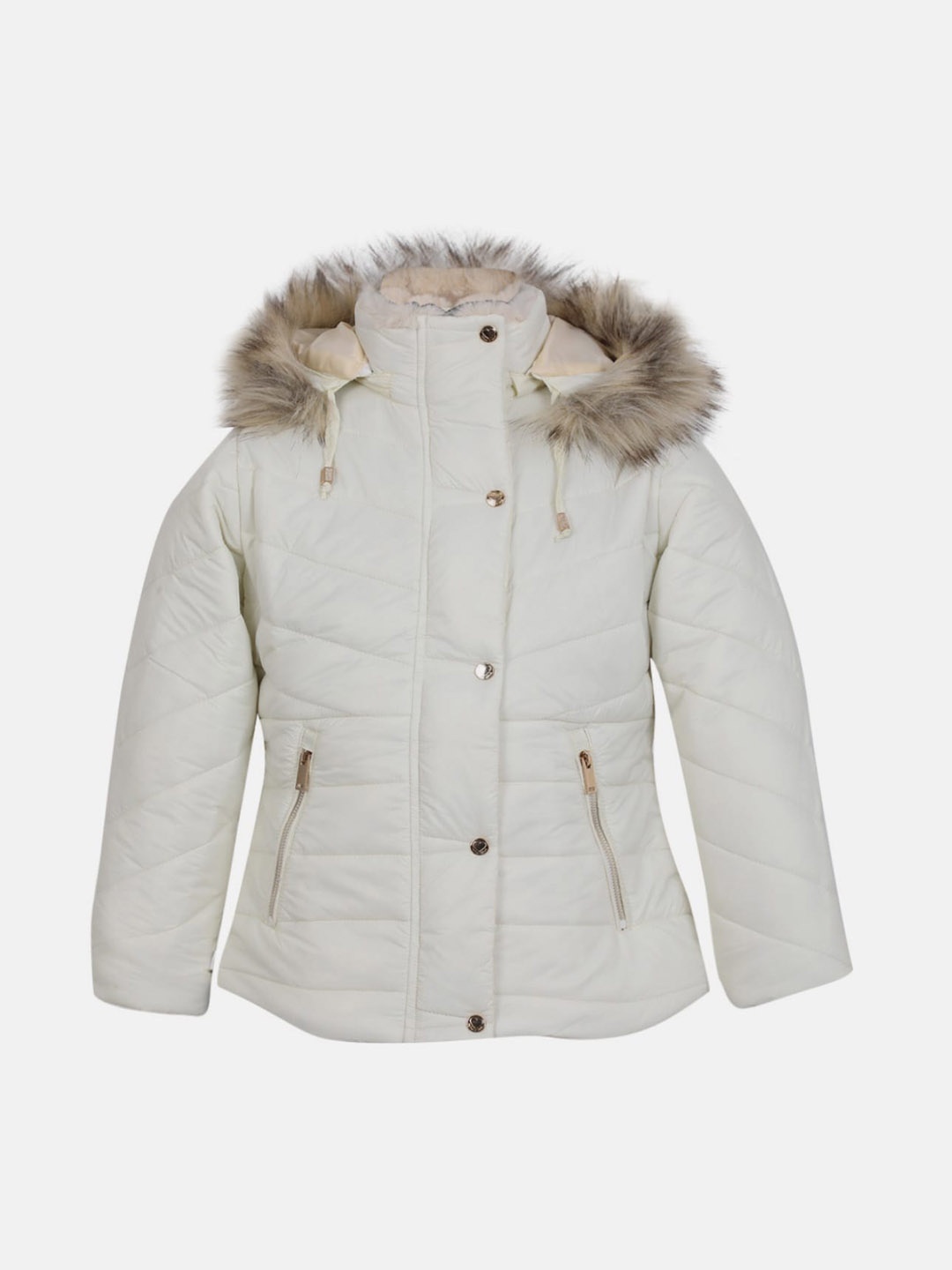 

CHKOKKO Girls Double Collar Parka Jacket, White