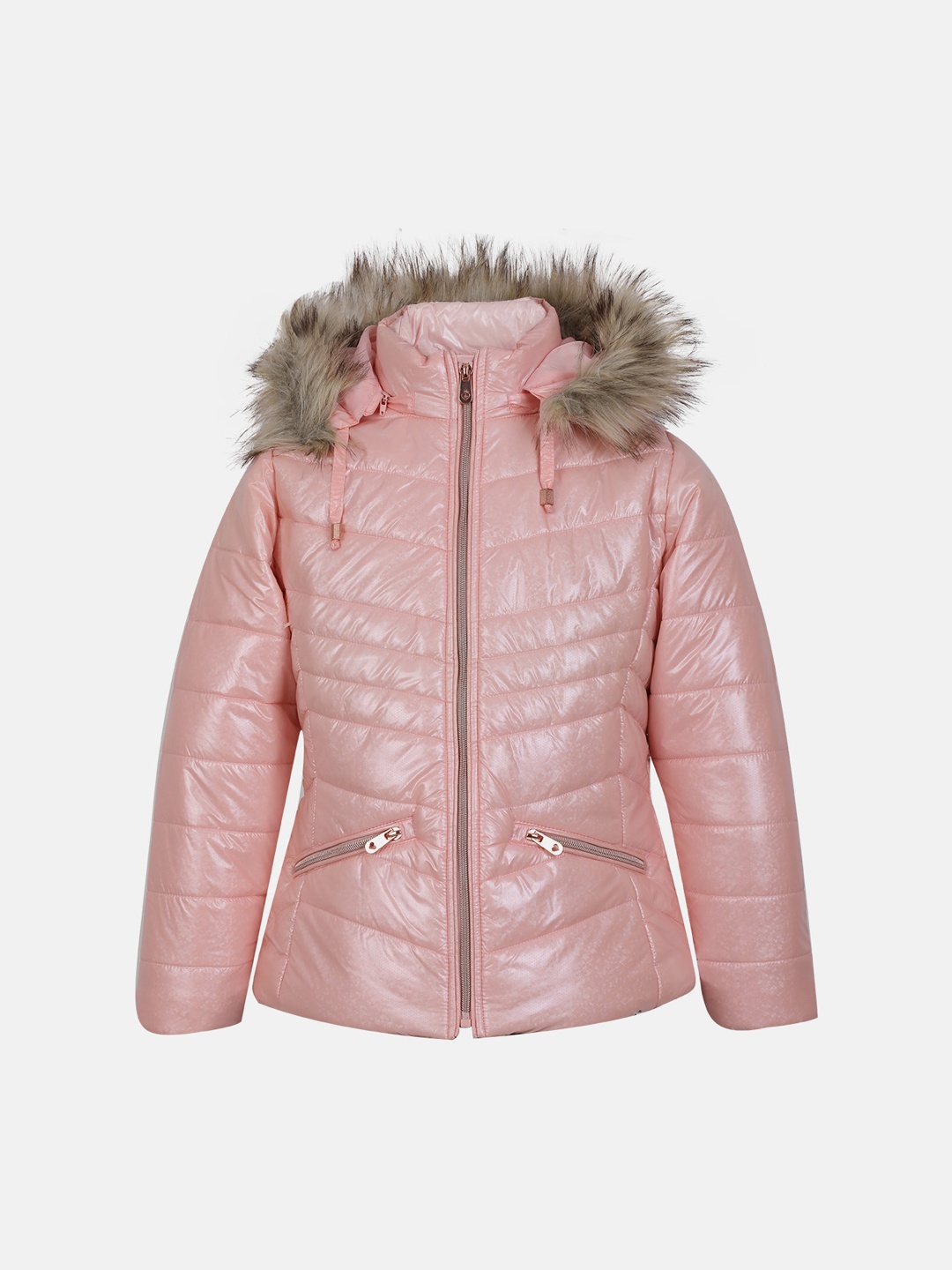 

CHKOKKO Girls Hooded Faux Fur Trim Puffer Jacket, Pink