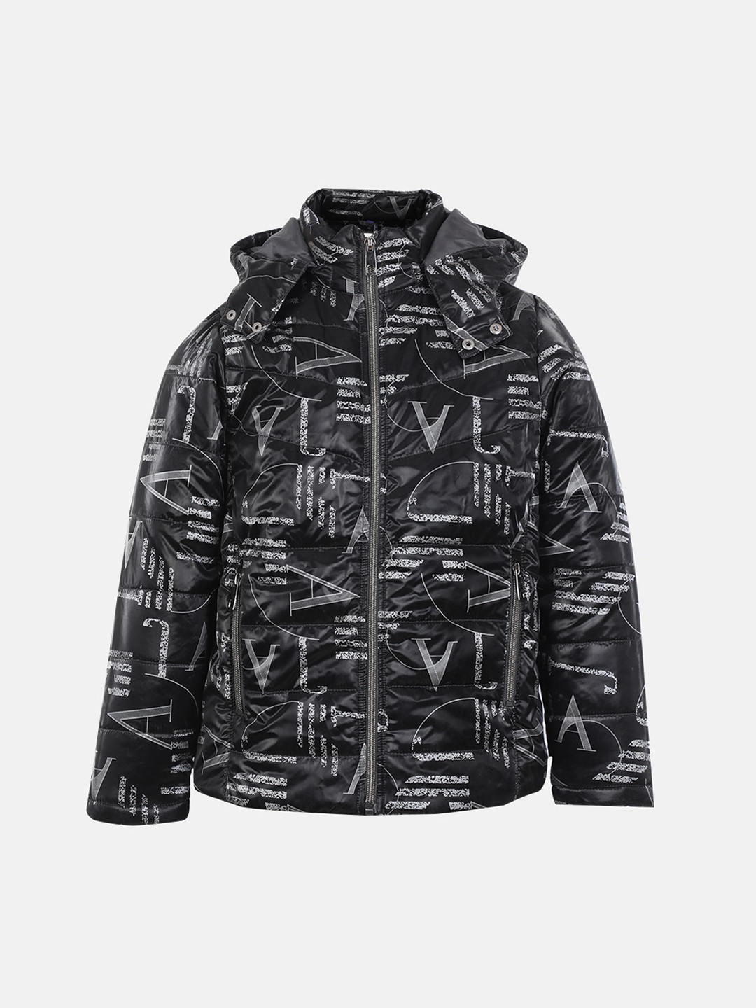 

CHKOKKO Boys Abstract Printed Hooded Puffer Jacket, Black