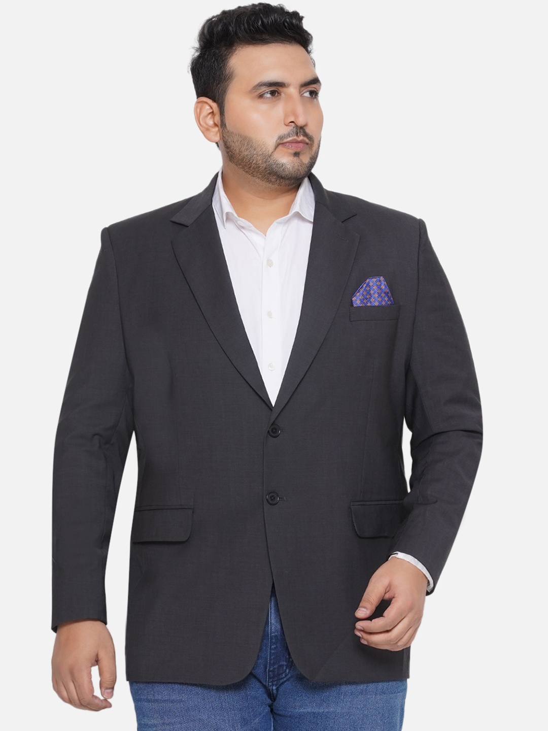 

Santonio Plus Size Notched Lapel Collar Single-Breasted Casual Blazer, Grey