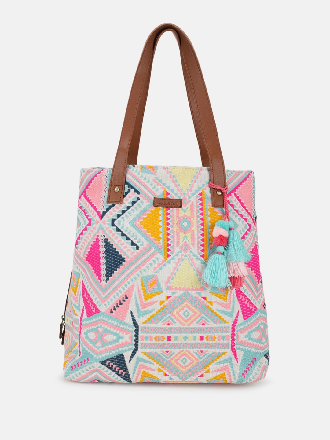 

Maisha Geometric Jacquard Structured Oversized Shoulder Bag, Pink