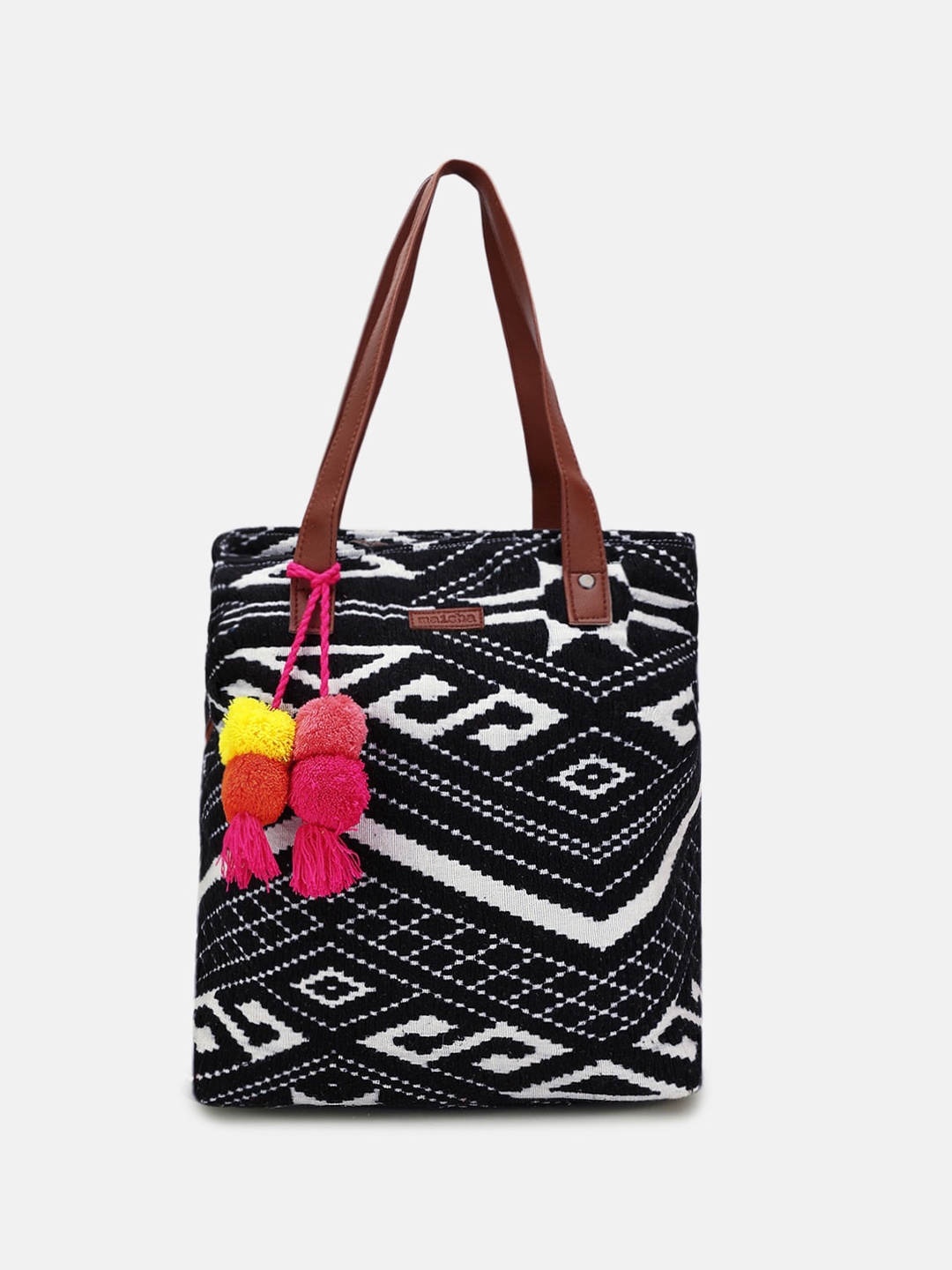 

Maisha Abstract Textured Structured Tote Bag with Tasselled, Black
