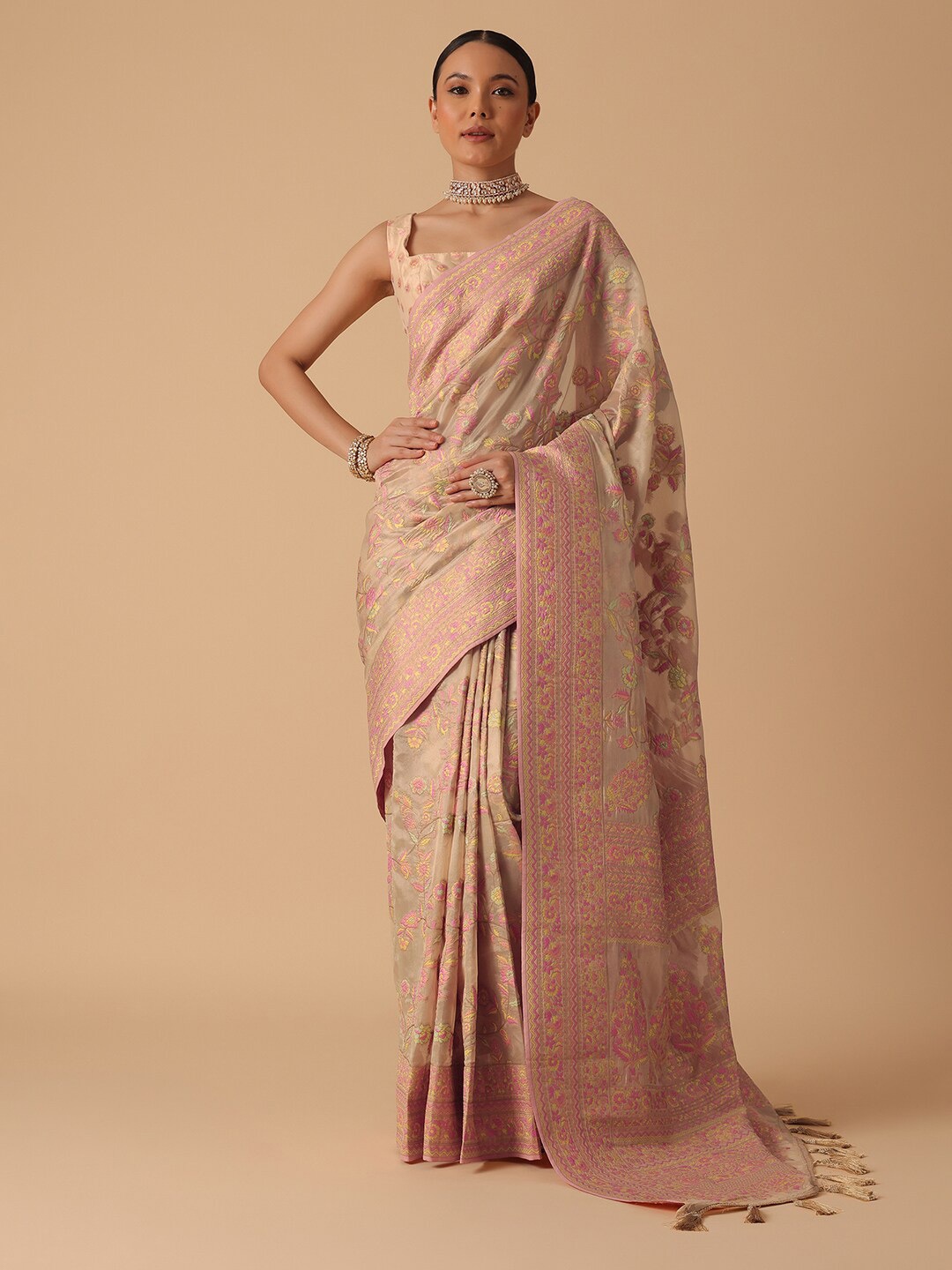

KALKI Fashion Floral Embroidered Saree, Beige