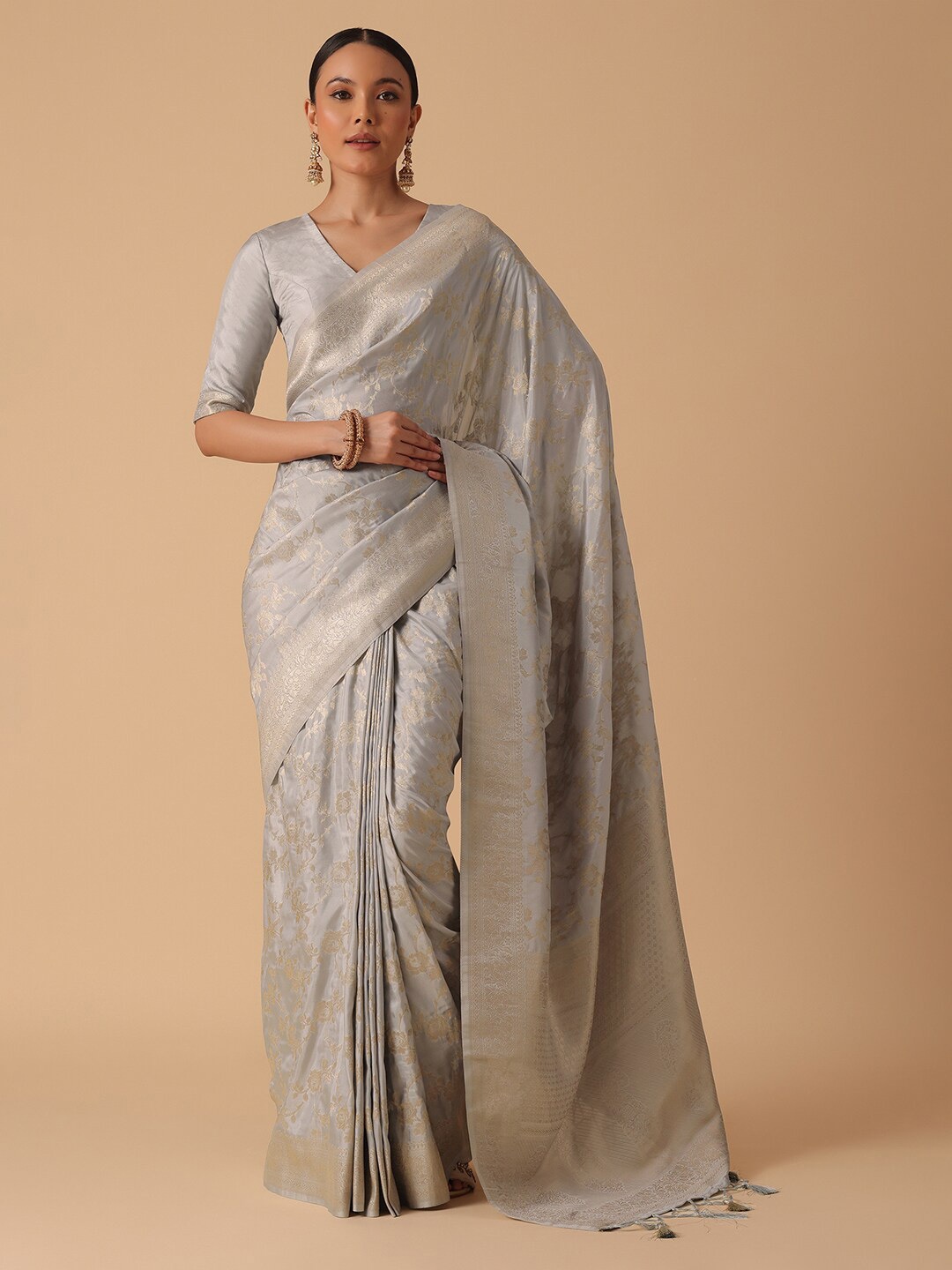 

KALKI Fashion Ethnic Motifs Woven Design Zari Saree, Grey