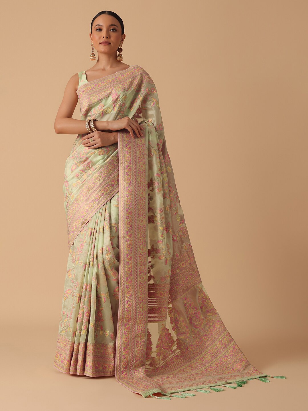 

KALKI Fashion Floral Woven Design Zari Saree, Green