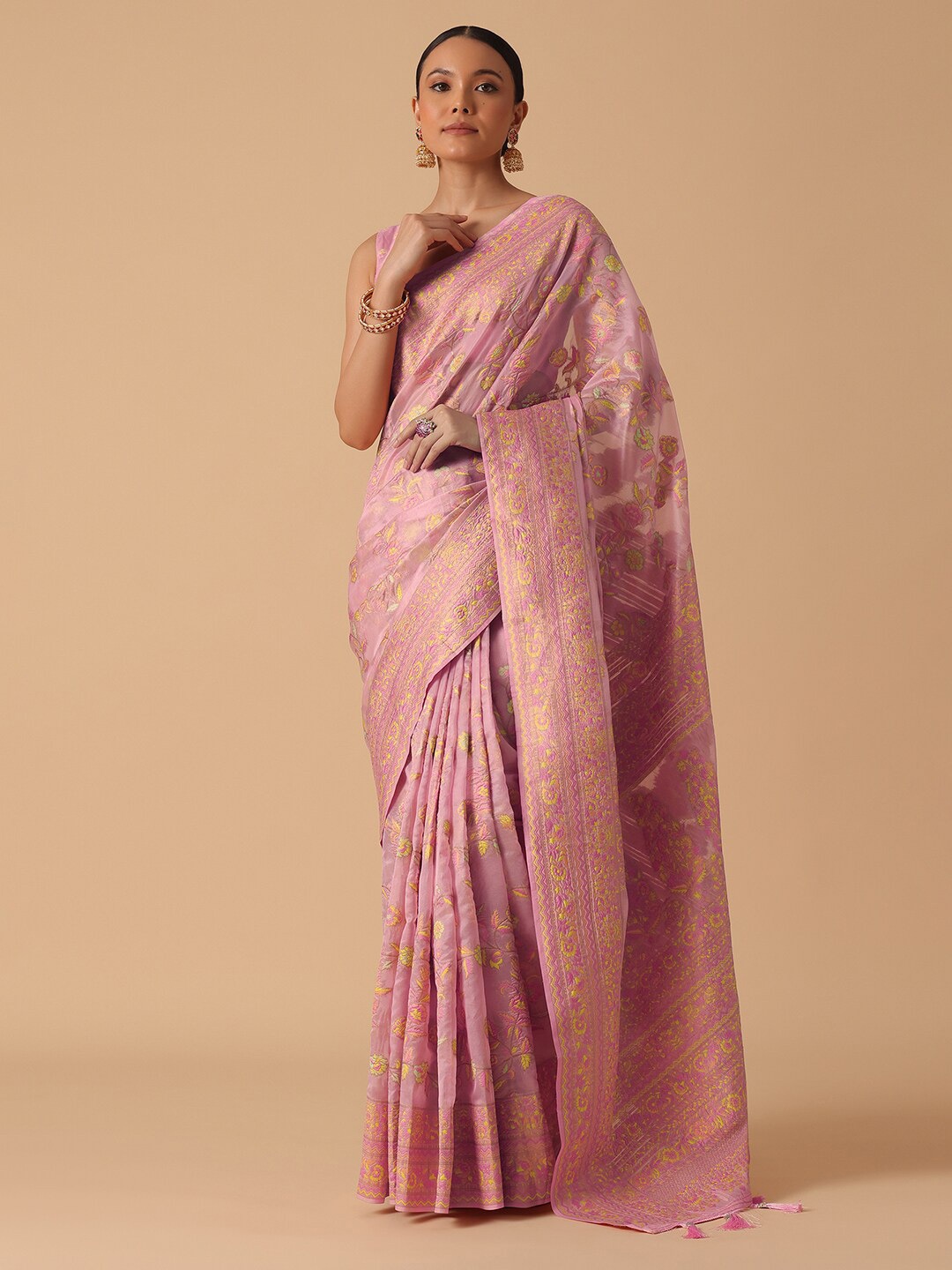 

KALKI Fashion Ethnic Motifs Woven Design Zari Saree, Pink