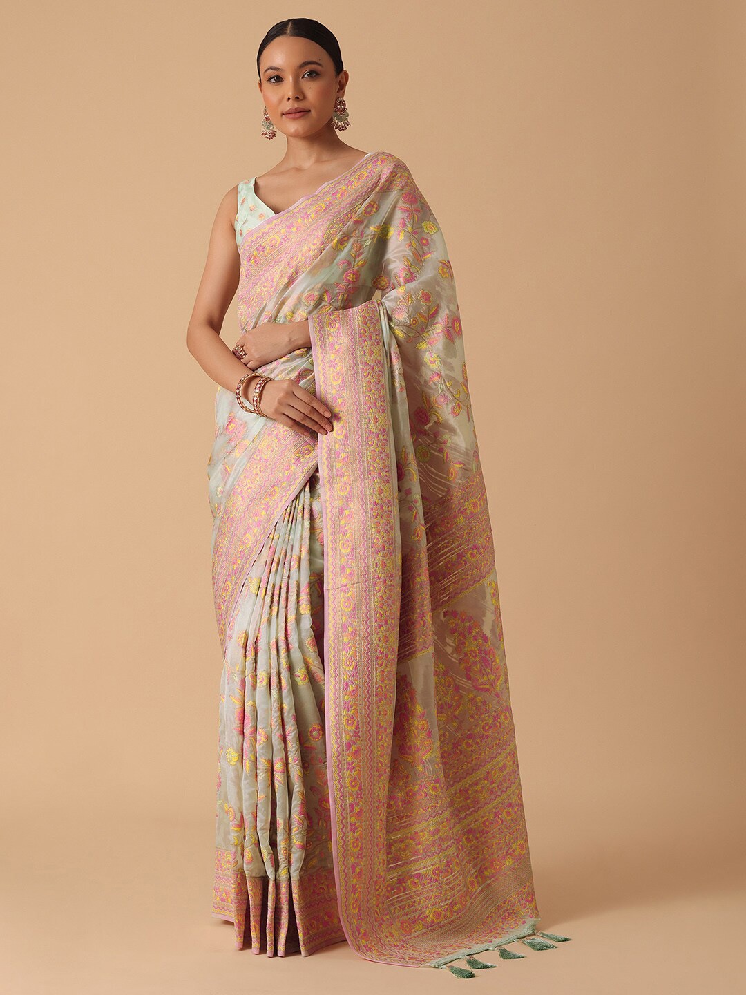 

KALKI Fashion Floral Woven Design Tasseled Saree, Blue
