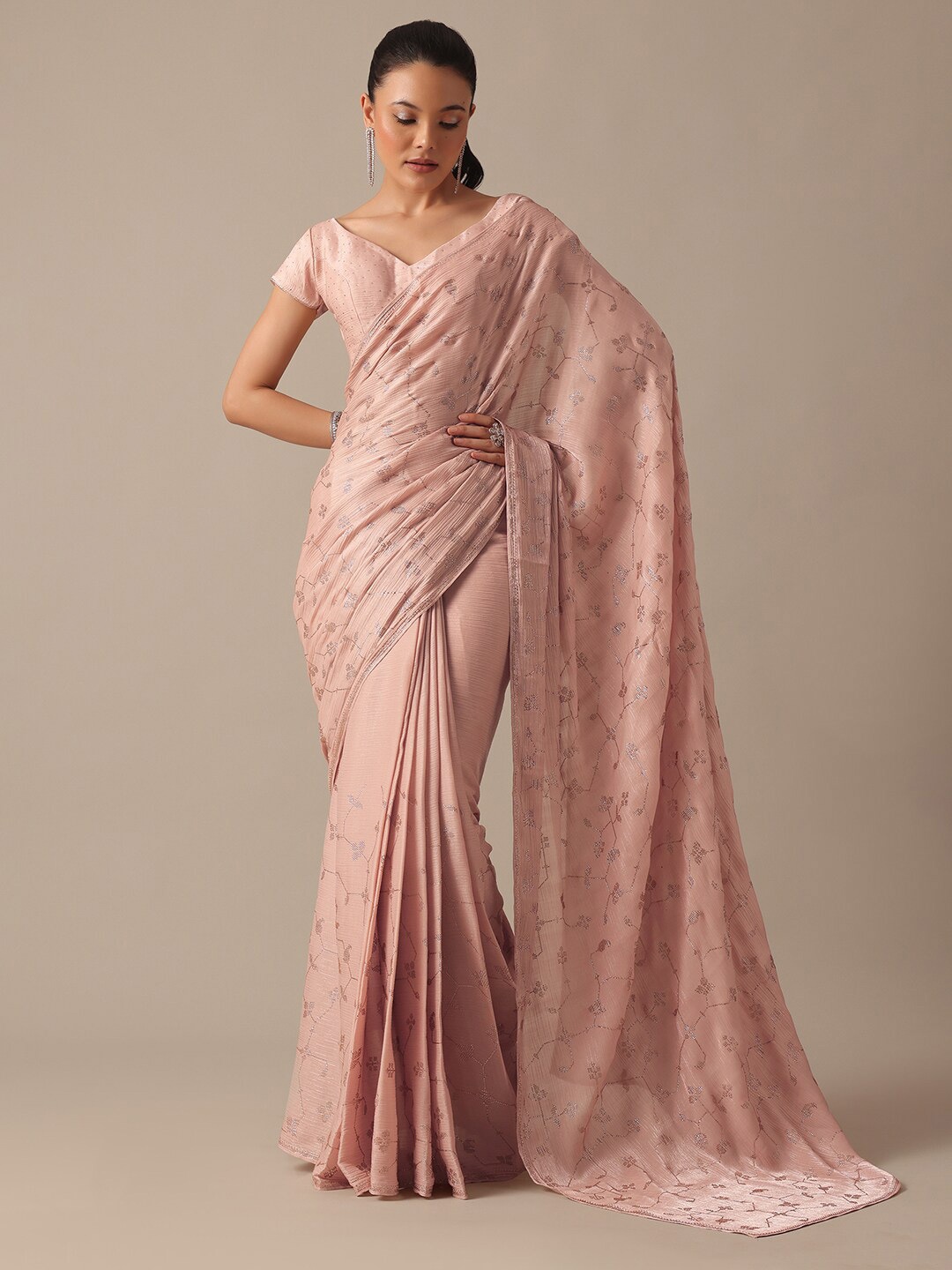 

KALKI Fashion Floral Woven Design Sequinned Saree, Peach