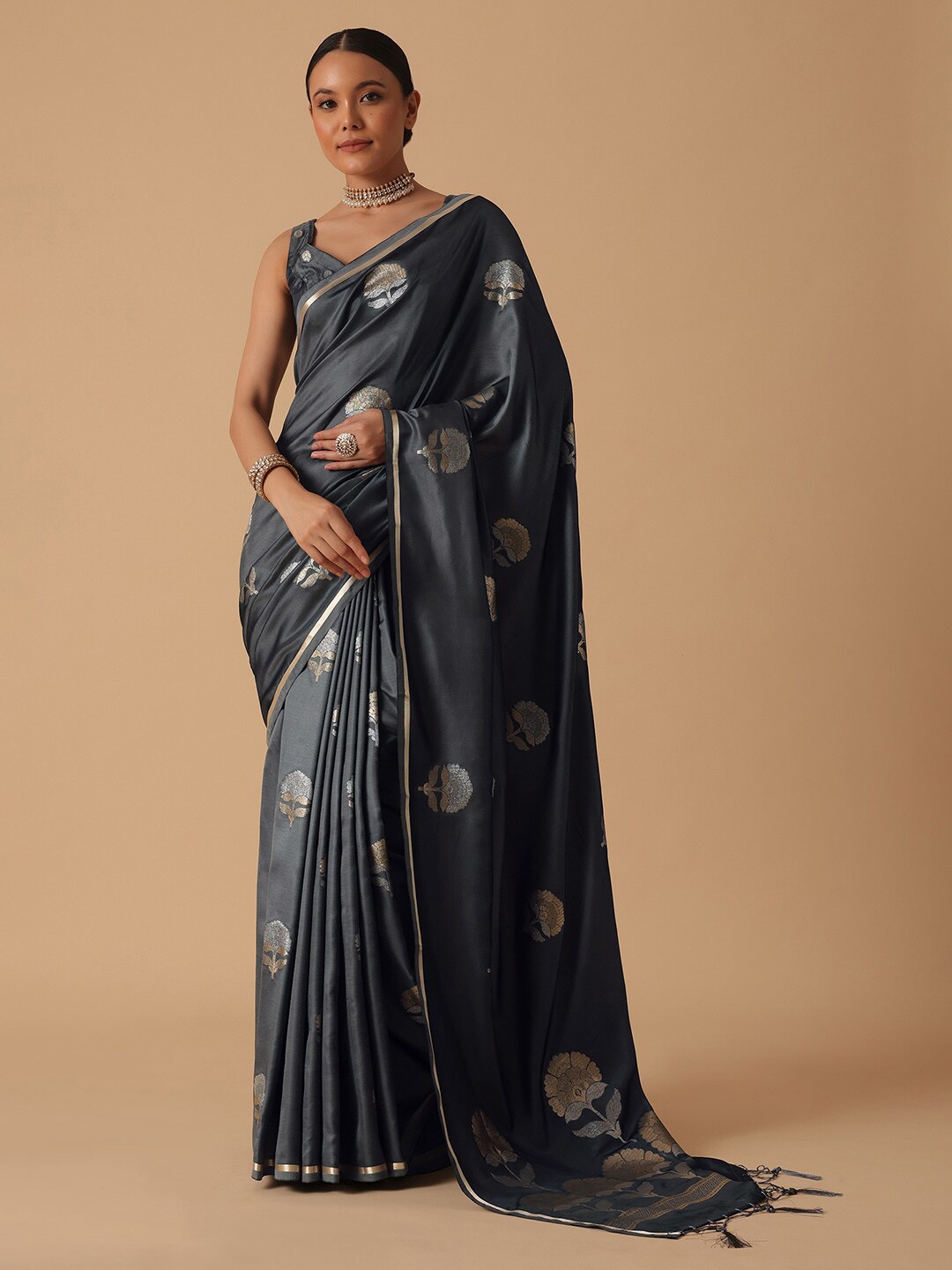 

KALKI Fashion Ethnic Motifs Woven Design Zari Saree, Grey