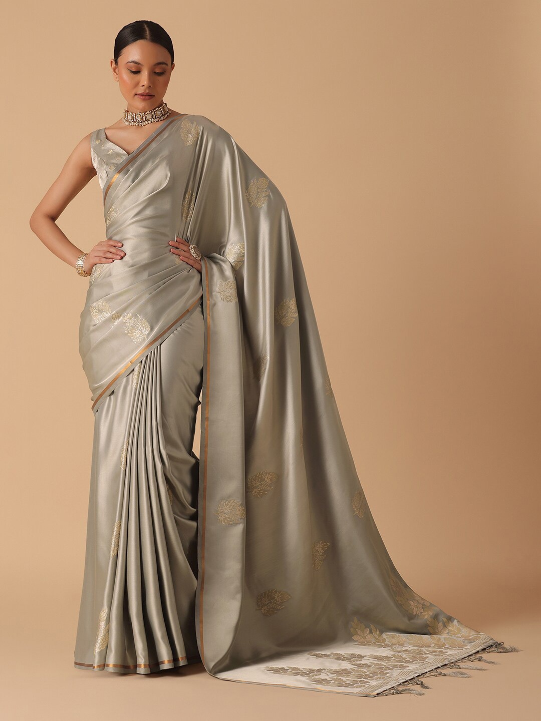 

KALKI Fashion Ethnic Motif Woven Design Zari Saree, Grey