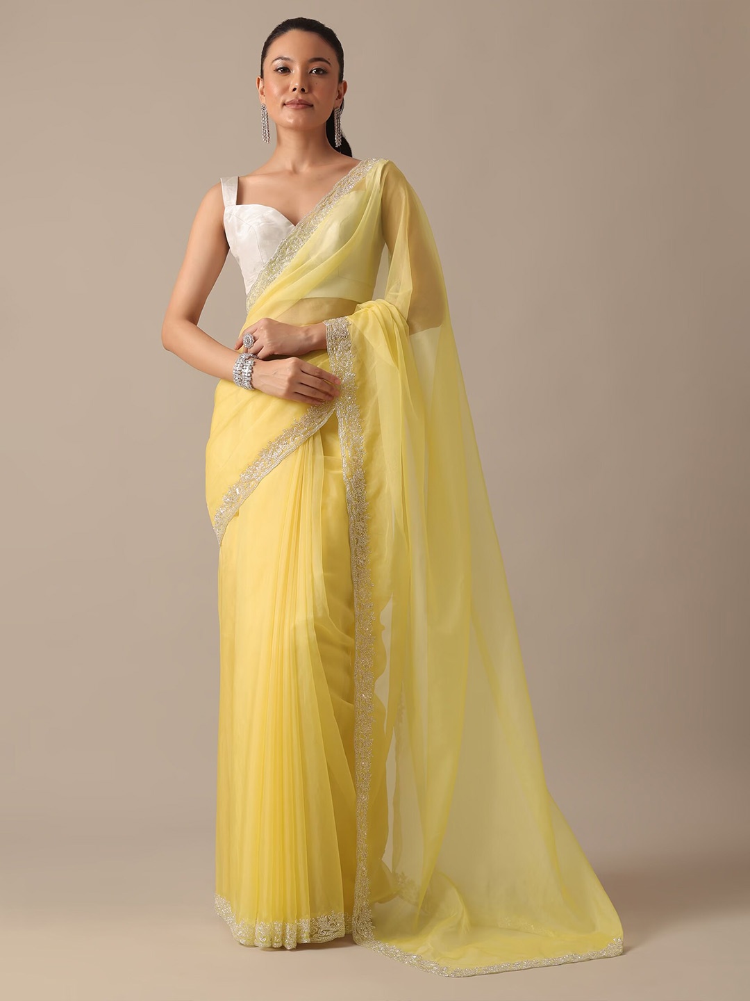 

KALKI Fashion Embroidered Organza Saree, Yellow