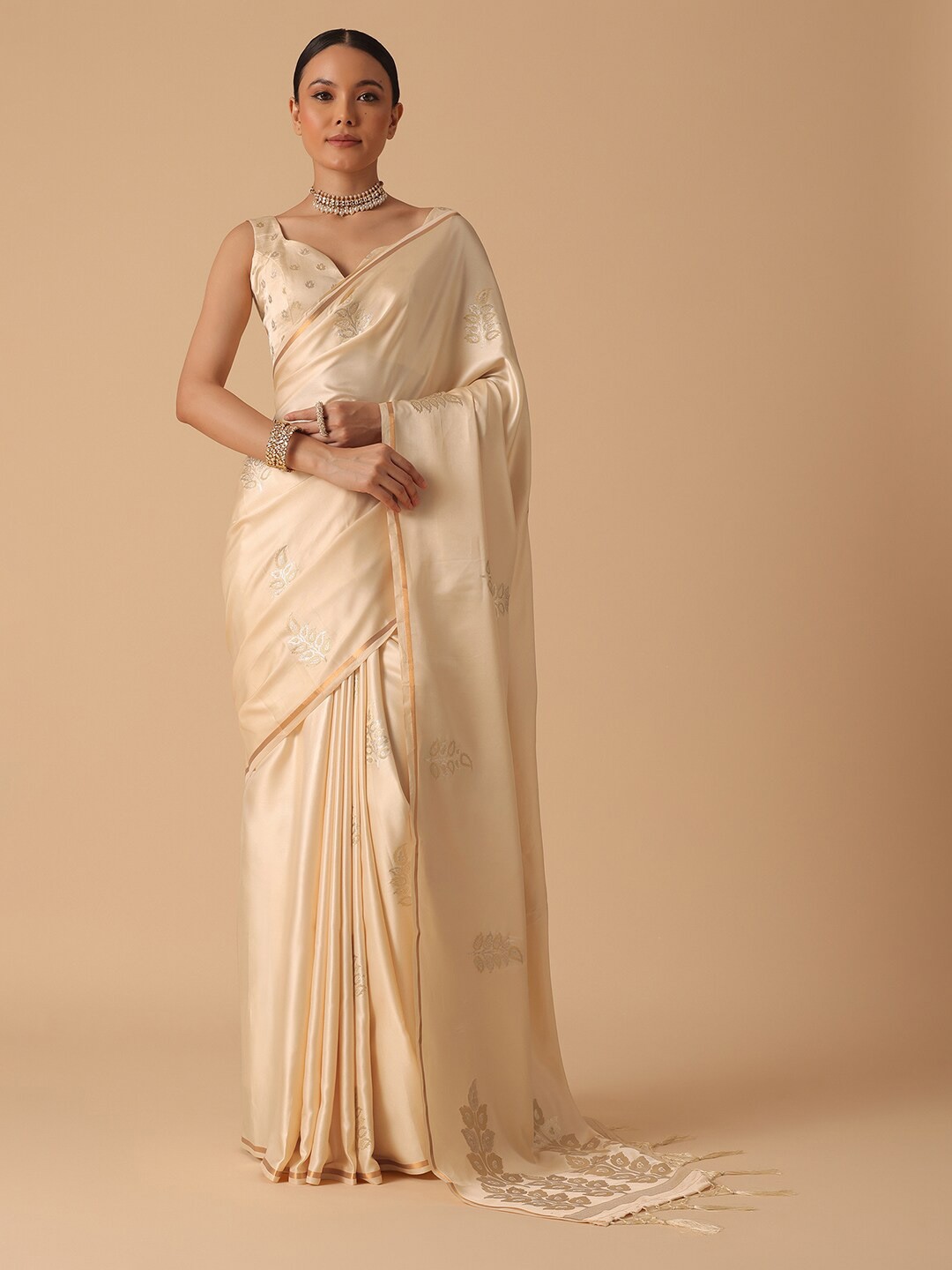 

KALKI Fashion Floral Woven Design Zari Saree, White