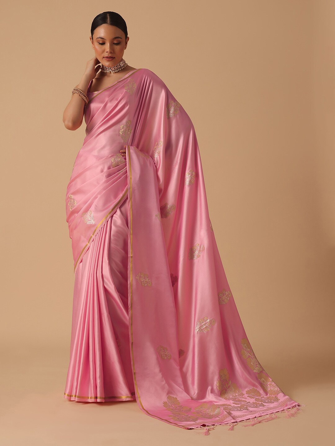 

KALKI Fashion Ethnic Motifs Woven Design Zari Detailed Saree, Pink