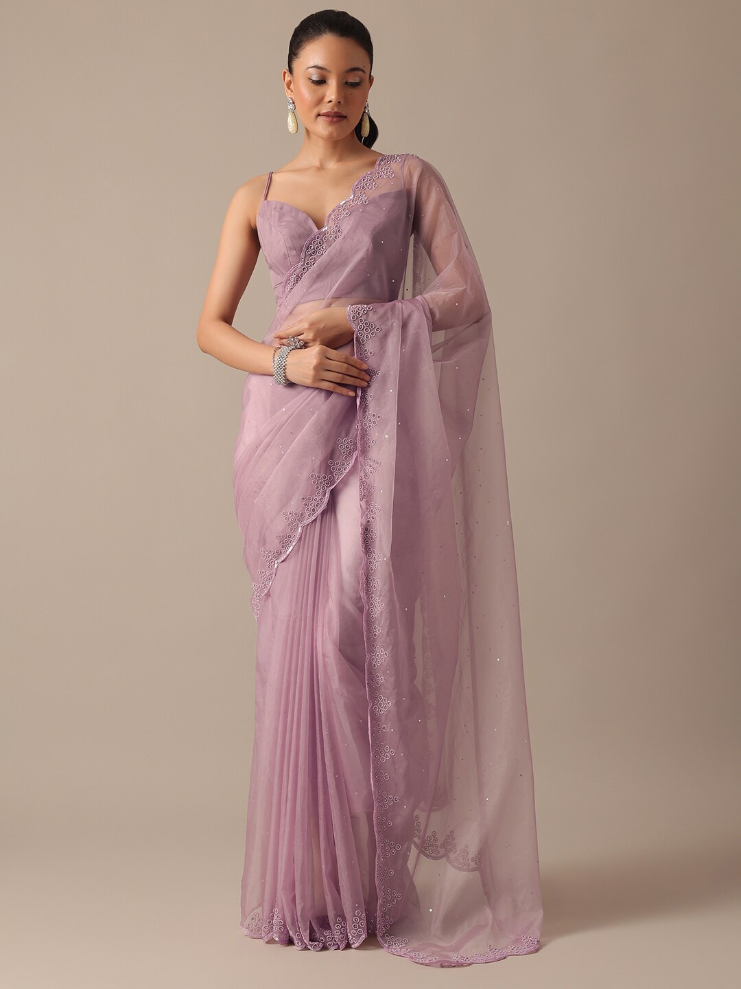 

KALKI Fashion Embellished Beads and Stones Organza Saree, Purple