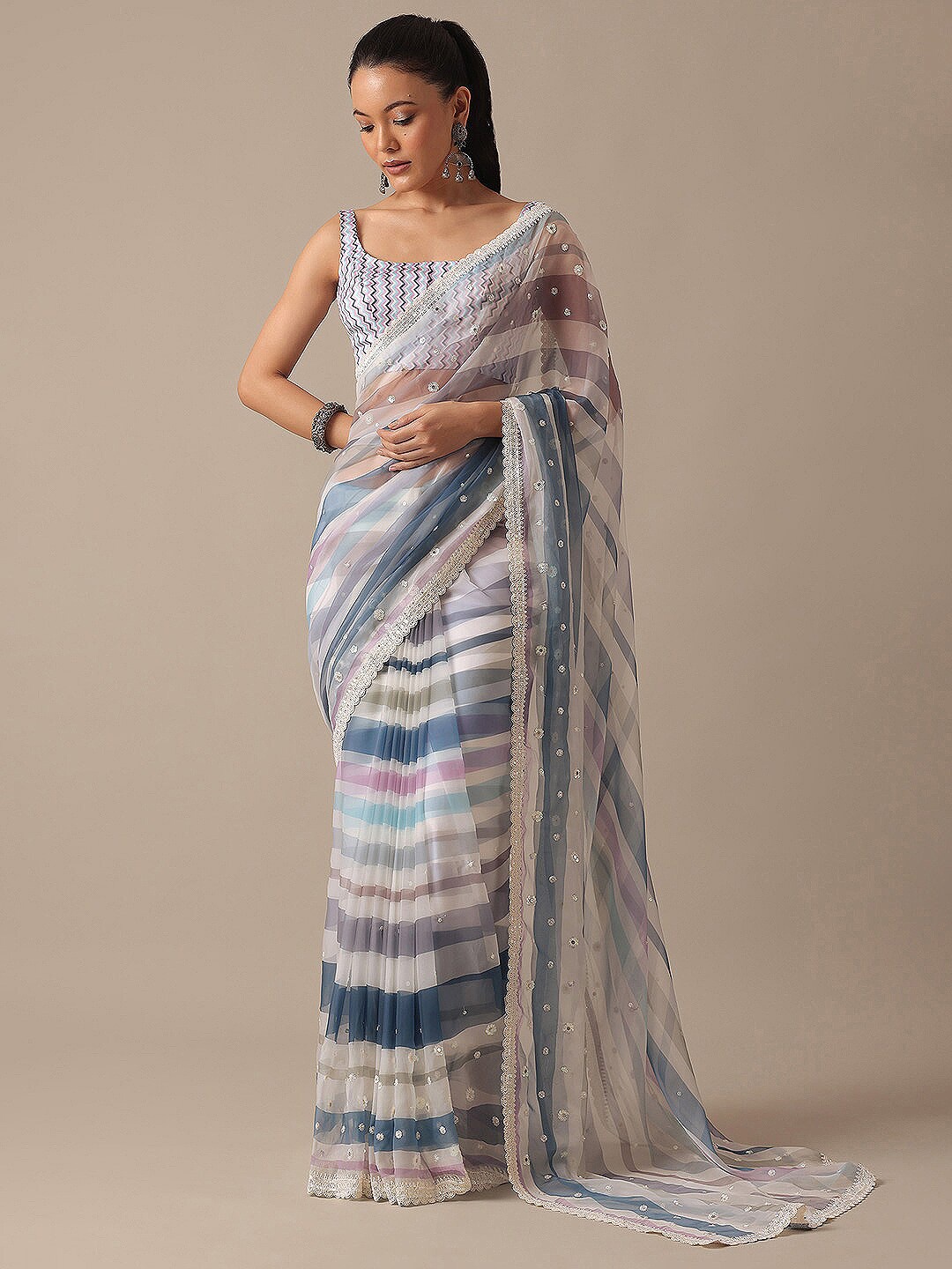 KALKI Fashion Embellished Embroidered Organza Saree, Blue