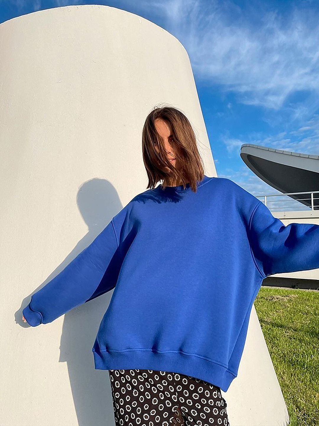 

LULU & SKY Round Neck Longline Oversized Pullover Sweatshirt, Blue