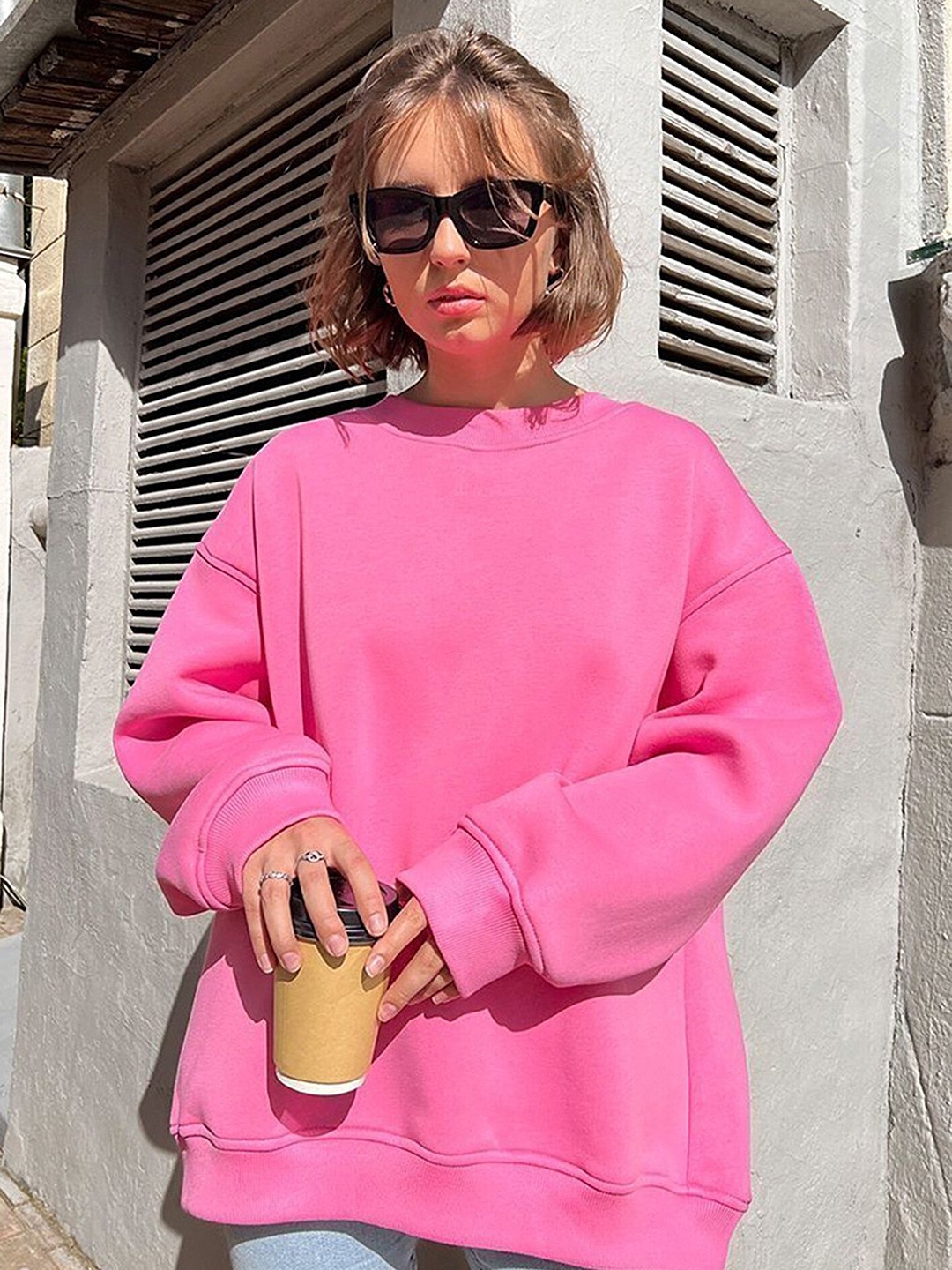 

LULU & SKY Round Neck Oversized Sweatshirt, Pink