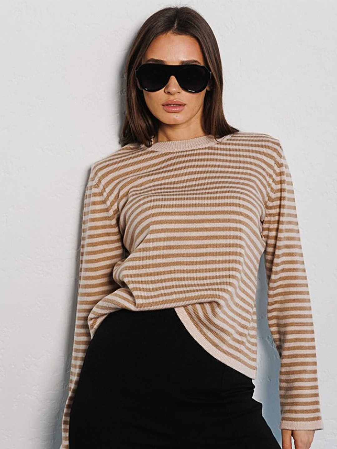 

LULU & SKY Striped Round Neck Pullover, Brown