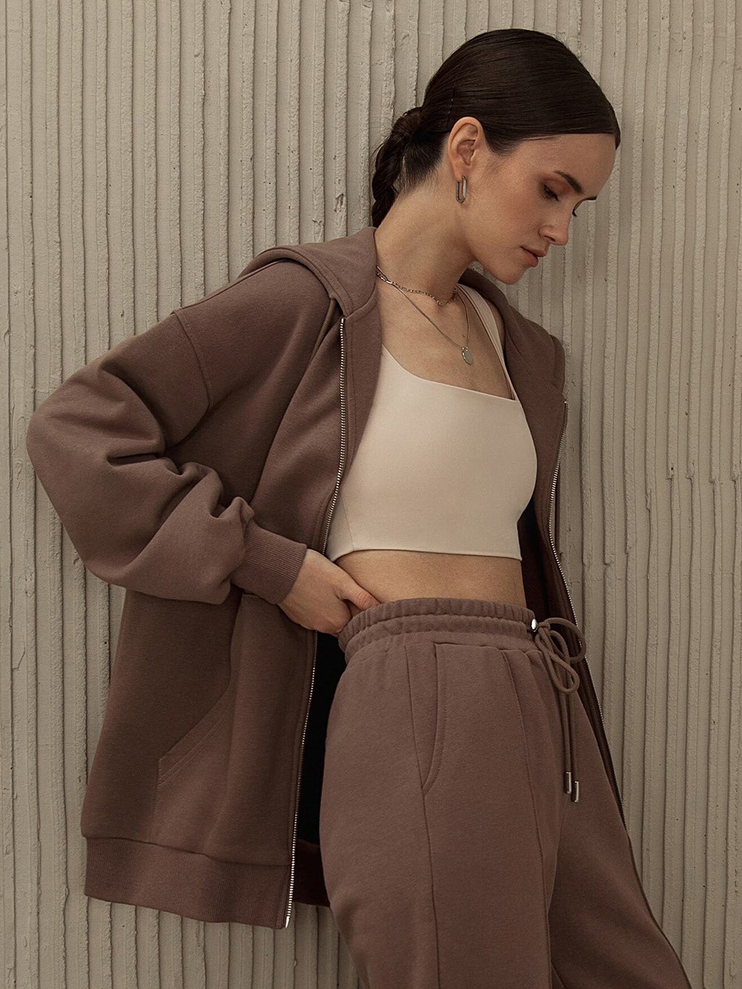

LULU & SKY Hooded Front-Open Oversized Sweater, Brown