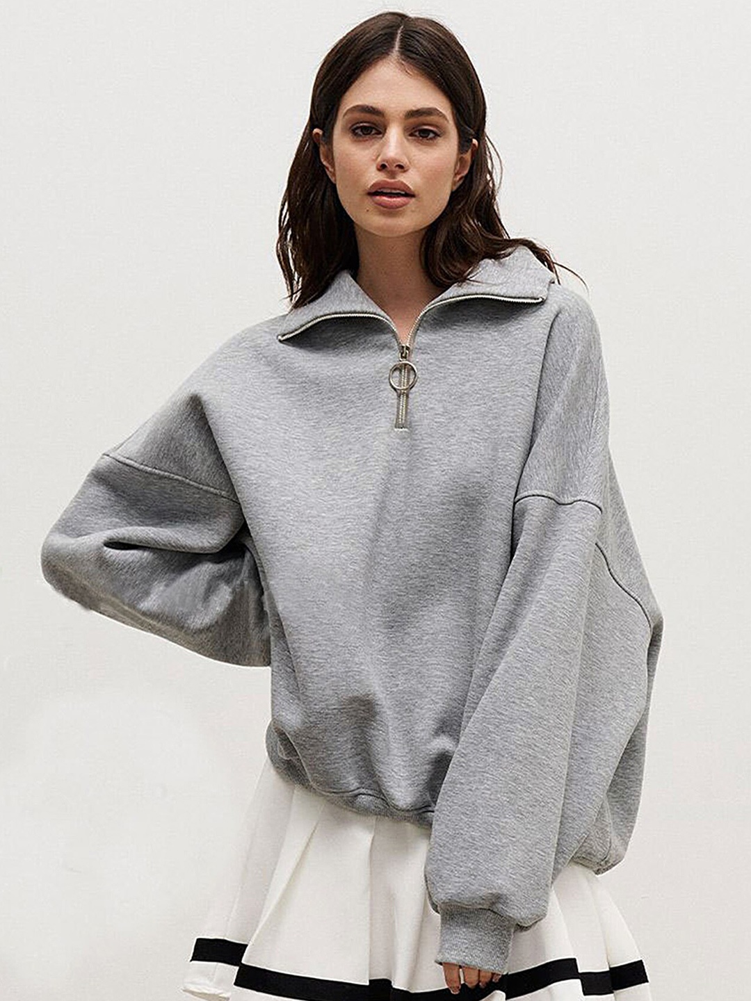 

LULU & SKY High Neck Long Sleeve Pullover Sweatshirt, Grey