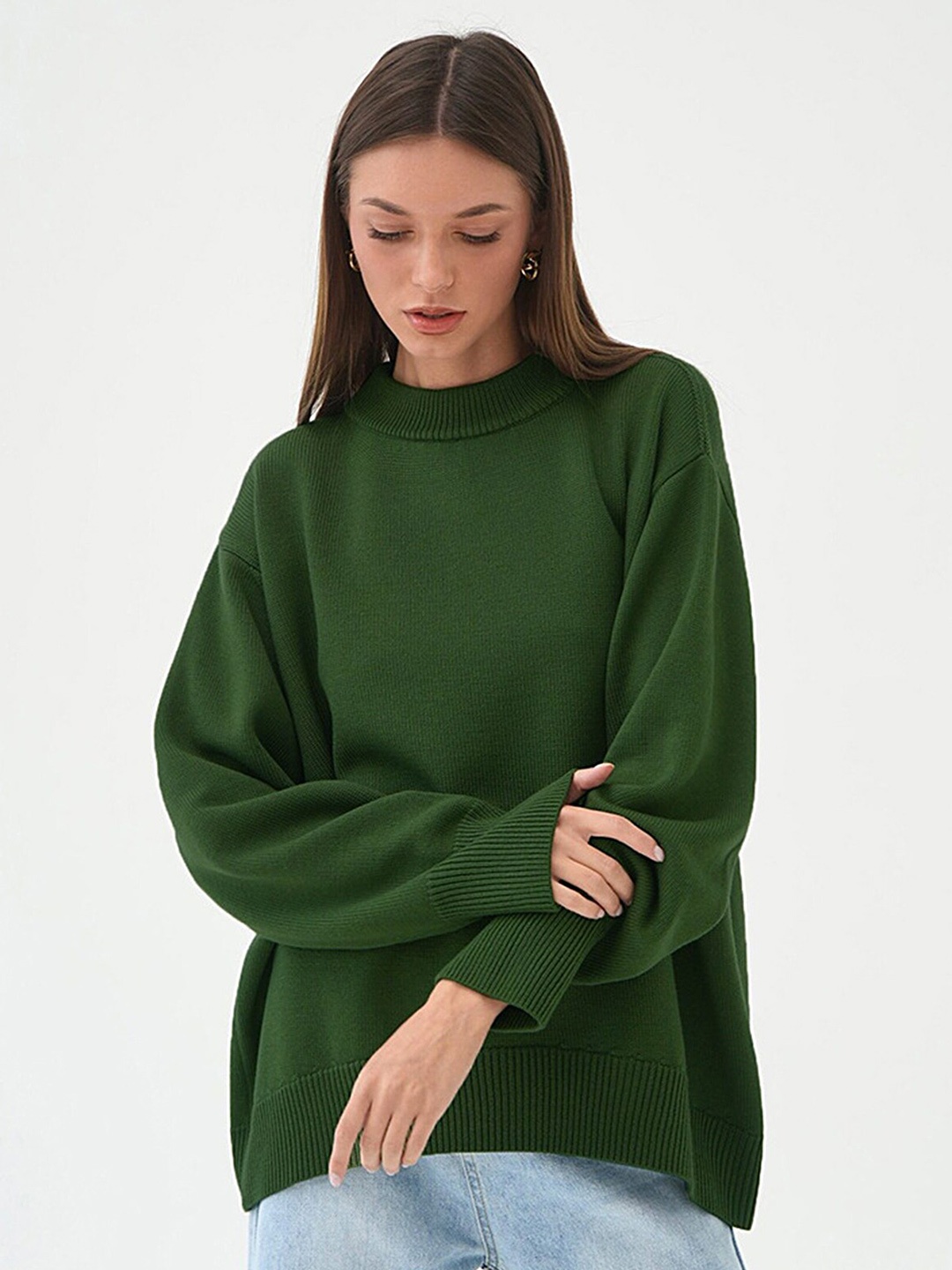 

LULU & SKY Round Neck Drop Shoulder Sleeves Pullover, Green