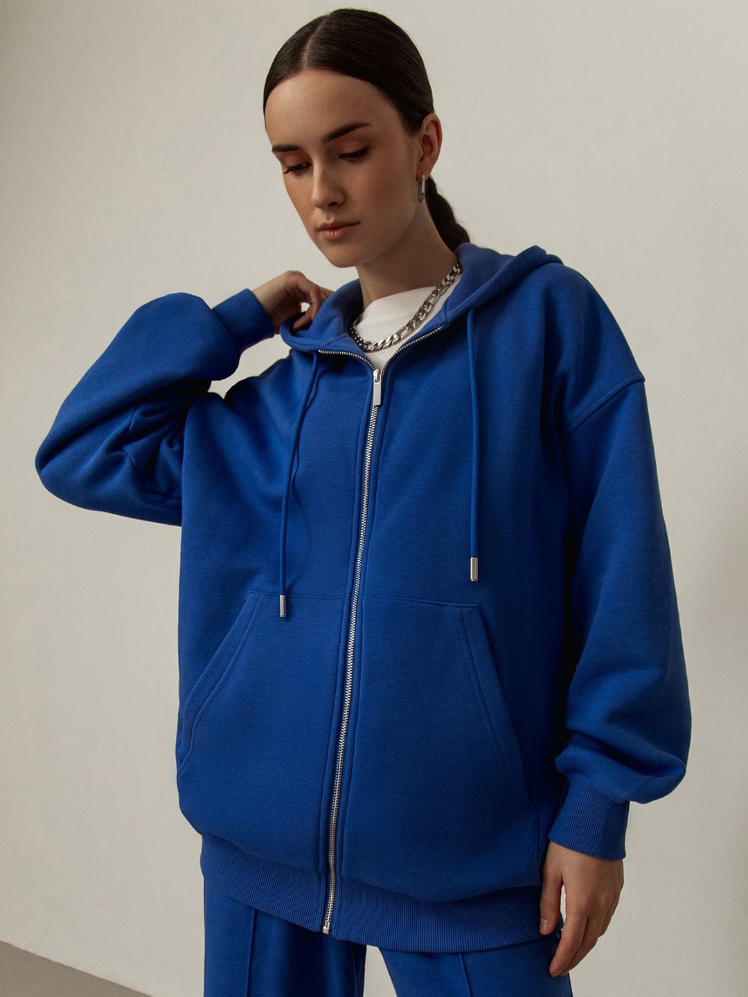 

LULU & SKY Hooded Long Sleeves Oversized Front-Open Sweatshirt, Blue