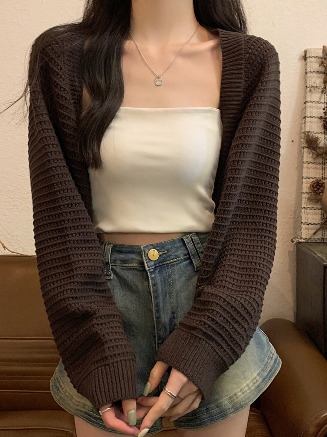 

LULU & SKY Self Designed Crop Cardigan, Brown
