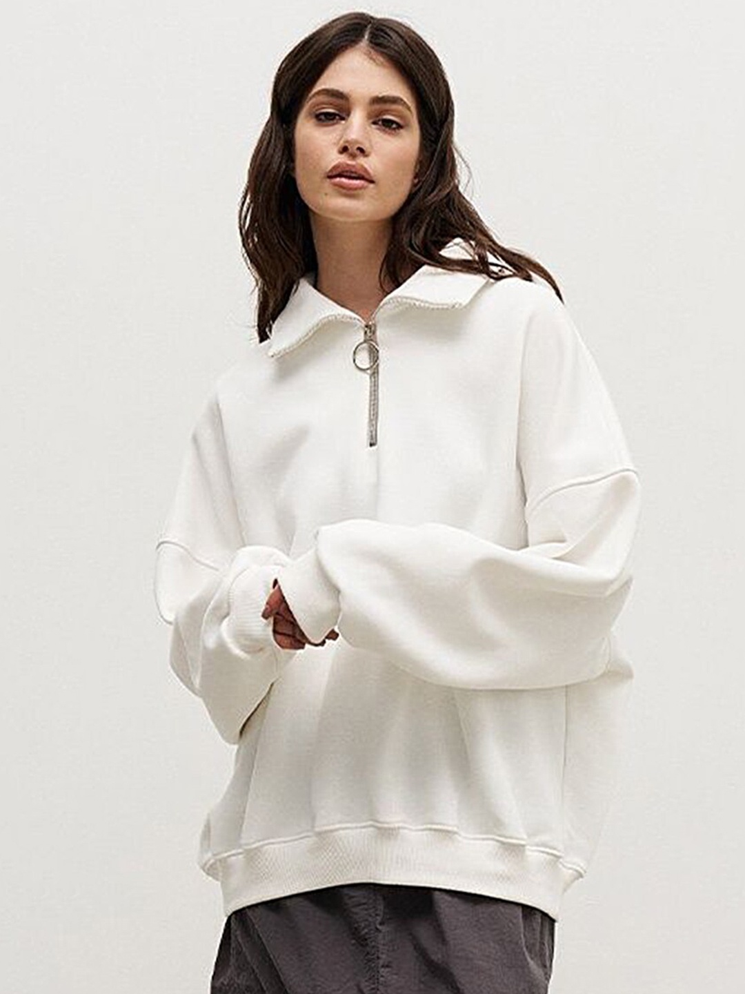 

LULU & SKY Shirt Collar Oversized Pullover Sweatshirt, White