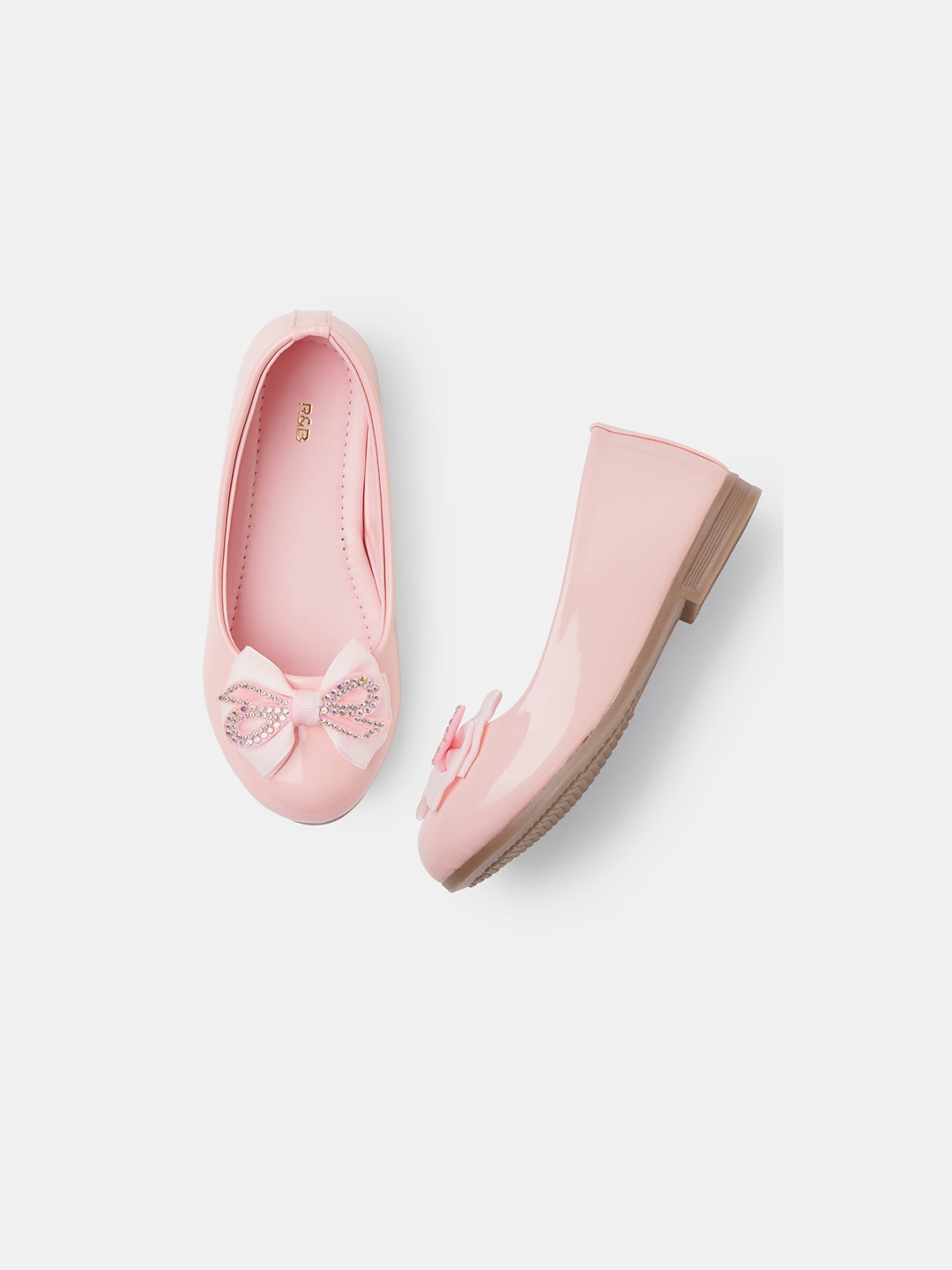 

R&B Girls Round Toe Party Ballerinas With Bows, Pink