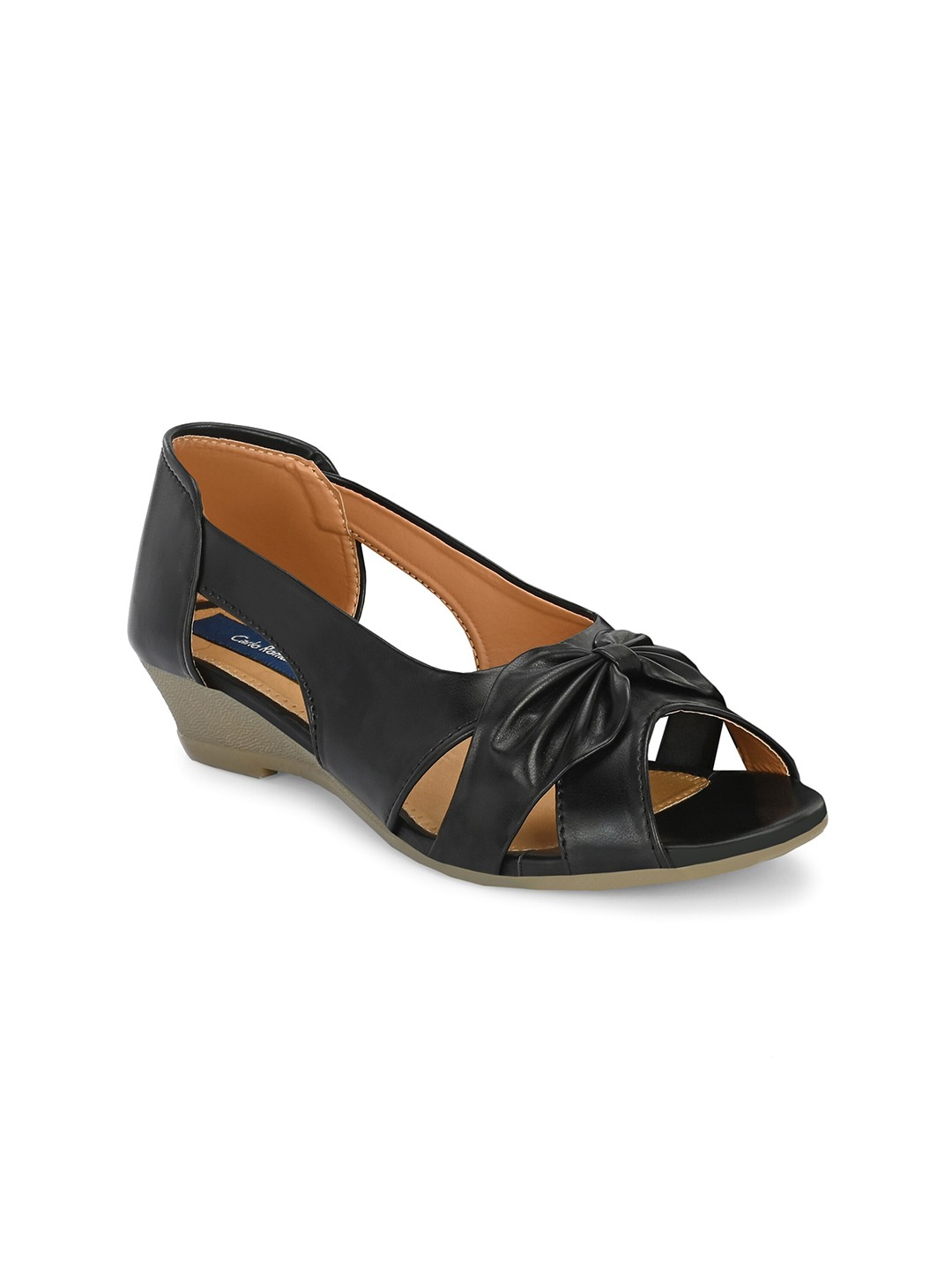 

CARLO ROMANO Peep Toe Ballerinas With Bows, Black