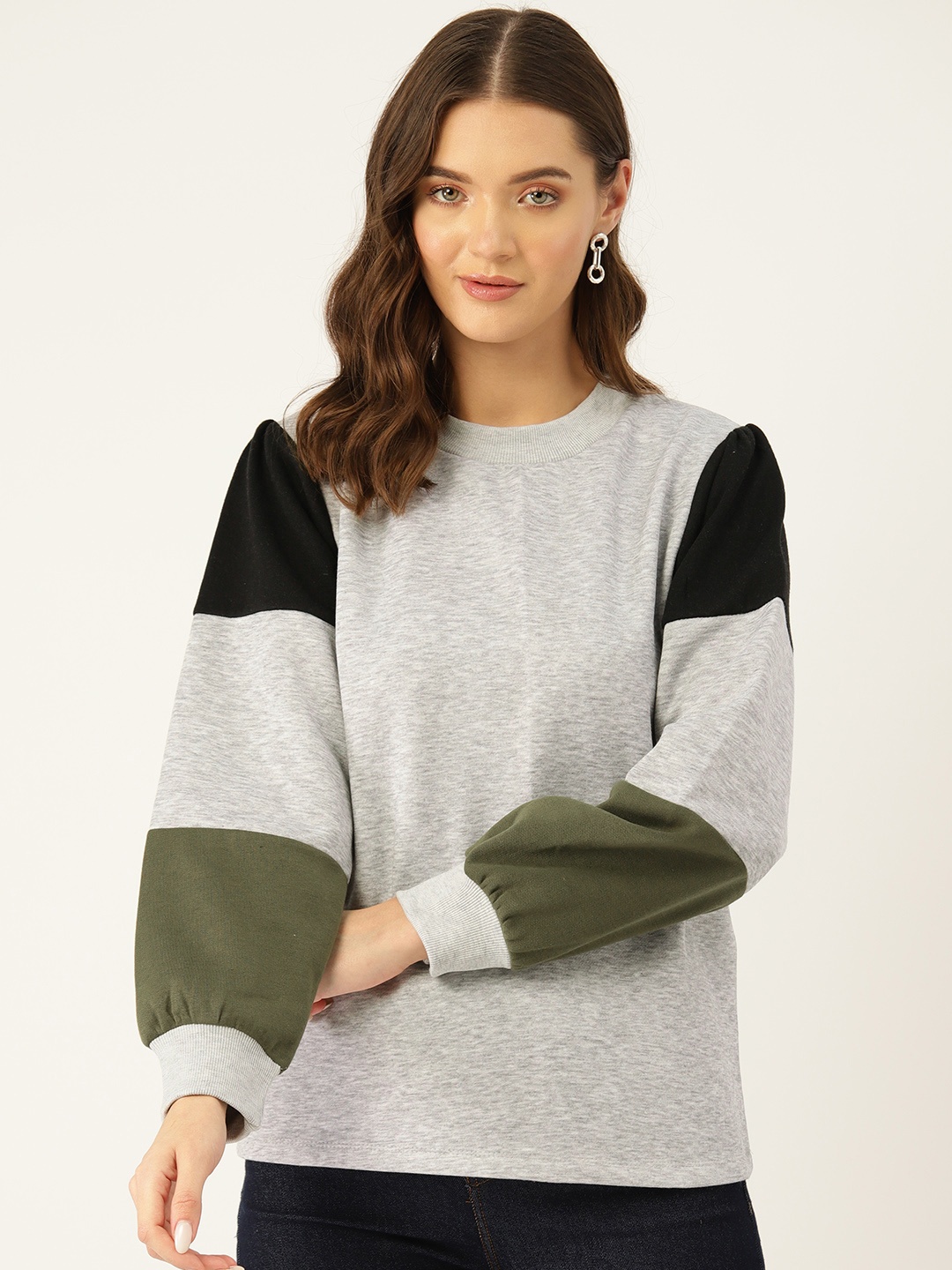 

Rue Collection Women Colourblocked Pullover Sweatshirt, Grey