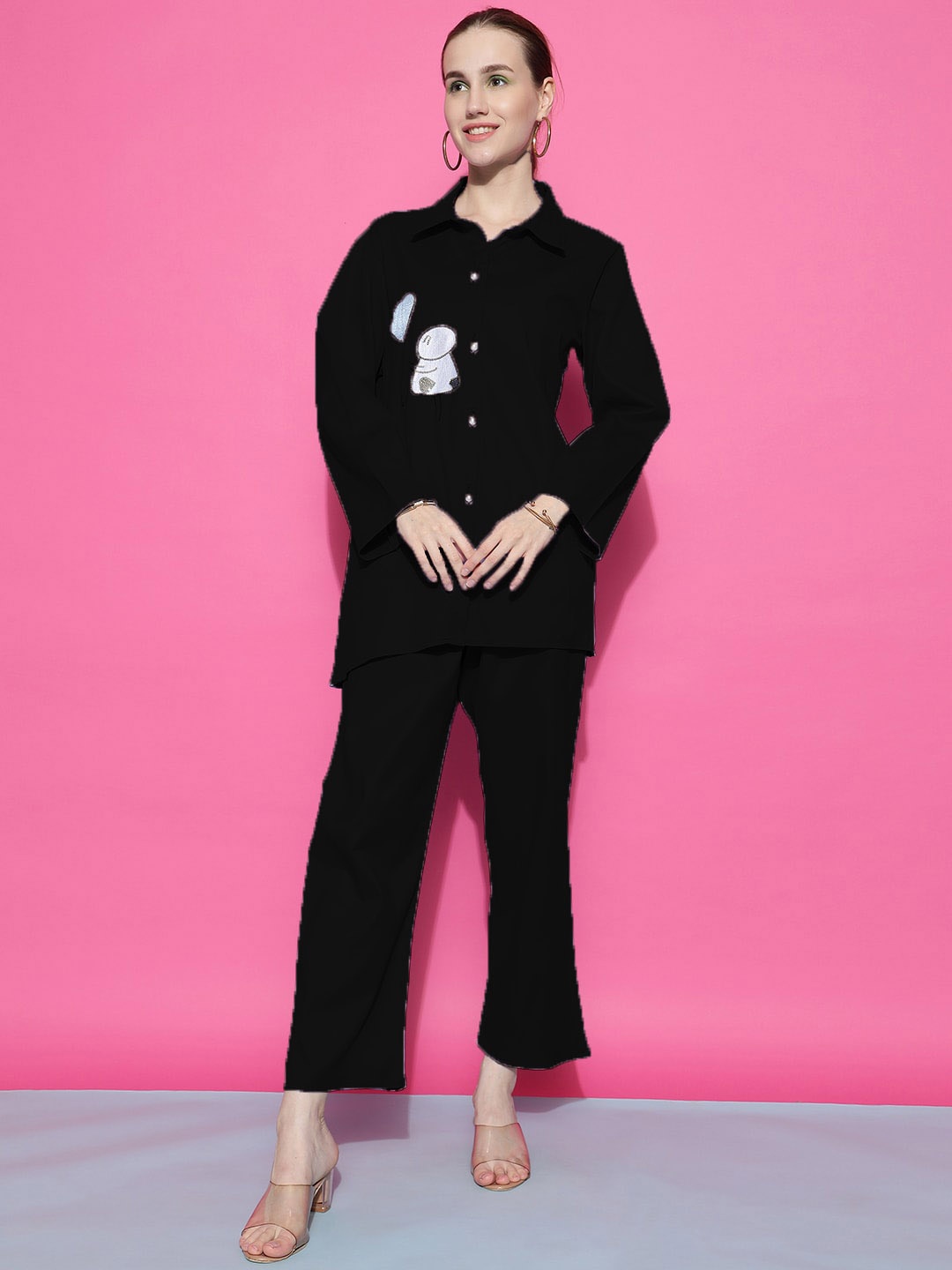 

Ziva Fashion Embellished Shirt With Trousers Co-Ords, Black