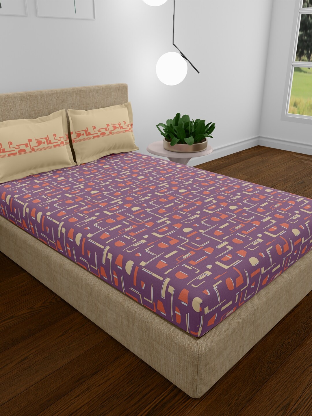 

TRIDENT Deco Dune Violet UTSAV Flat 120TC Queen Cotton Bedsheet Set